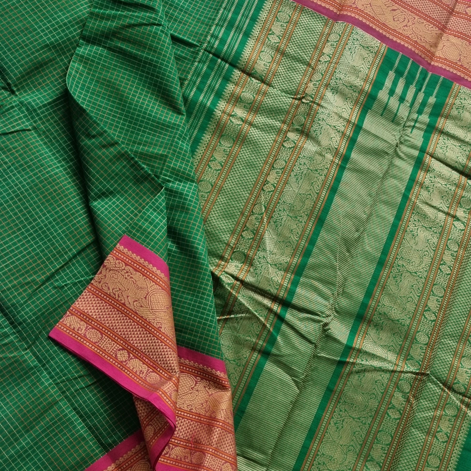 Kanchi cotton green checked