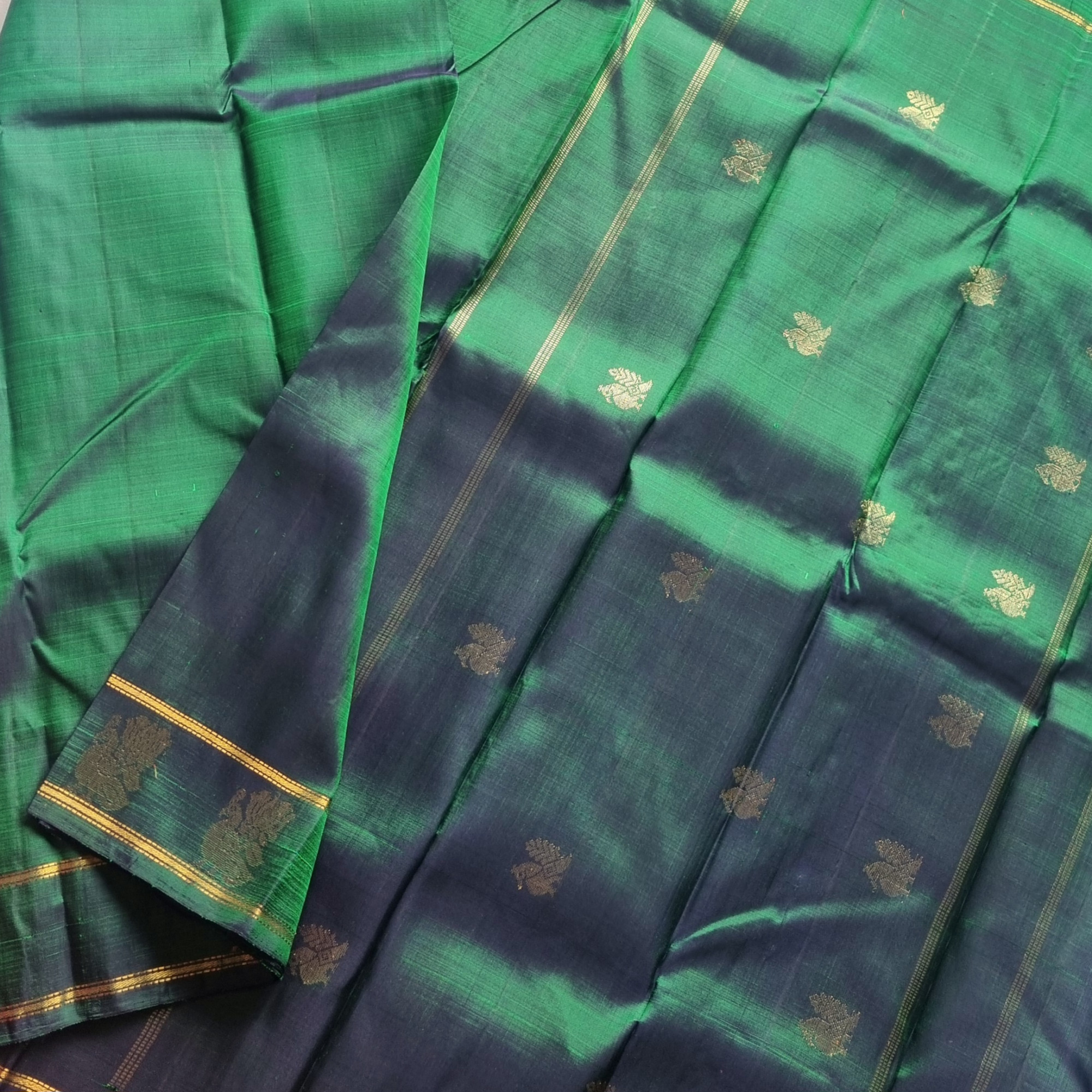 Maragathavalli  Vintage Revival Kanjivaram Silk shot deep emerald green