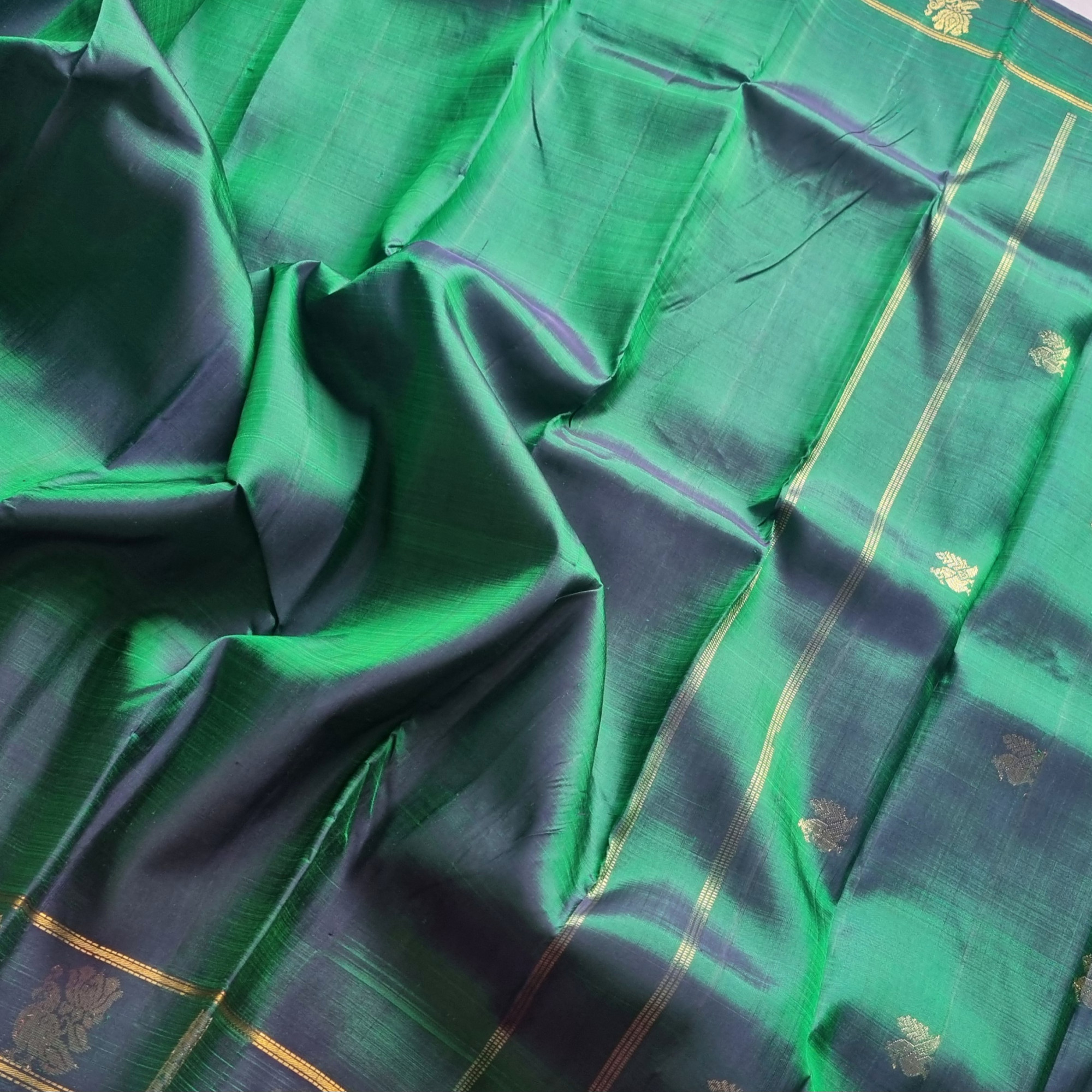 Maragathavalli  Vintage Revival Kanjivaram Silk shot deep emerald green