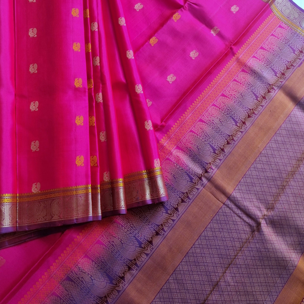 Image of Kanjivaram Silk pretty pink threadwork