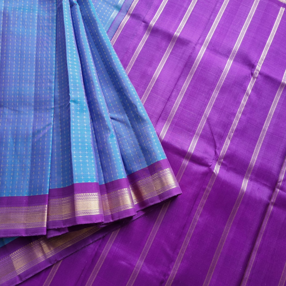 Image of Kanjivaram Silk shot blue with plus buttas