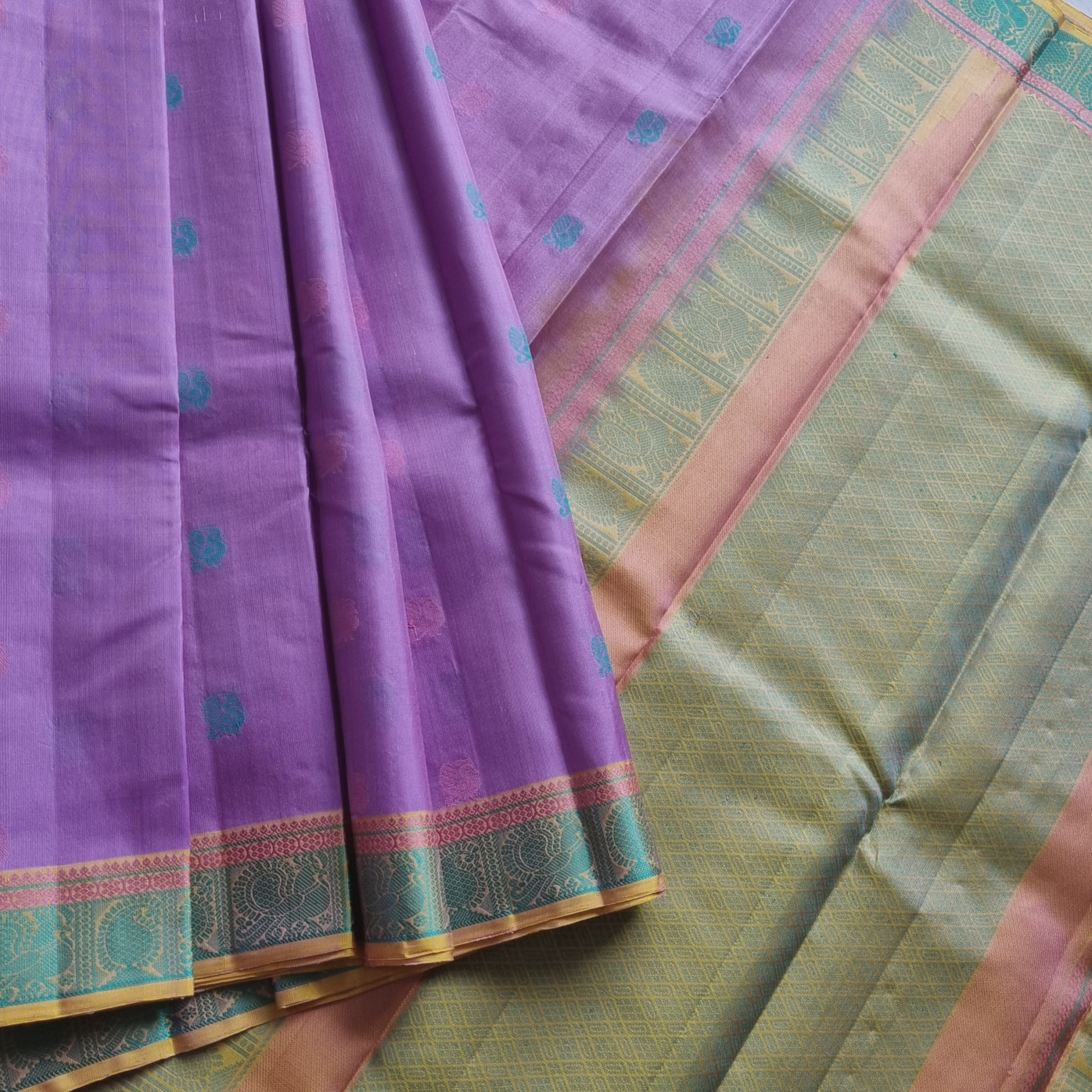 Kanjivaram Silk purple threadwork
