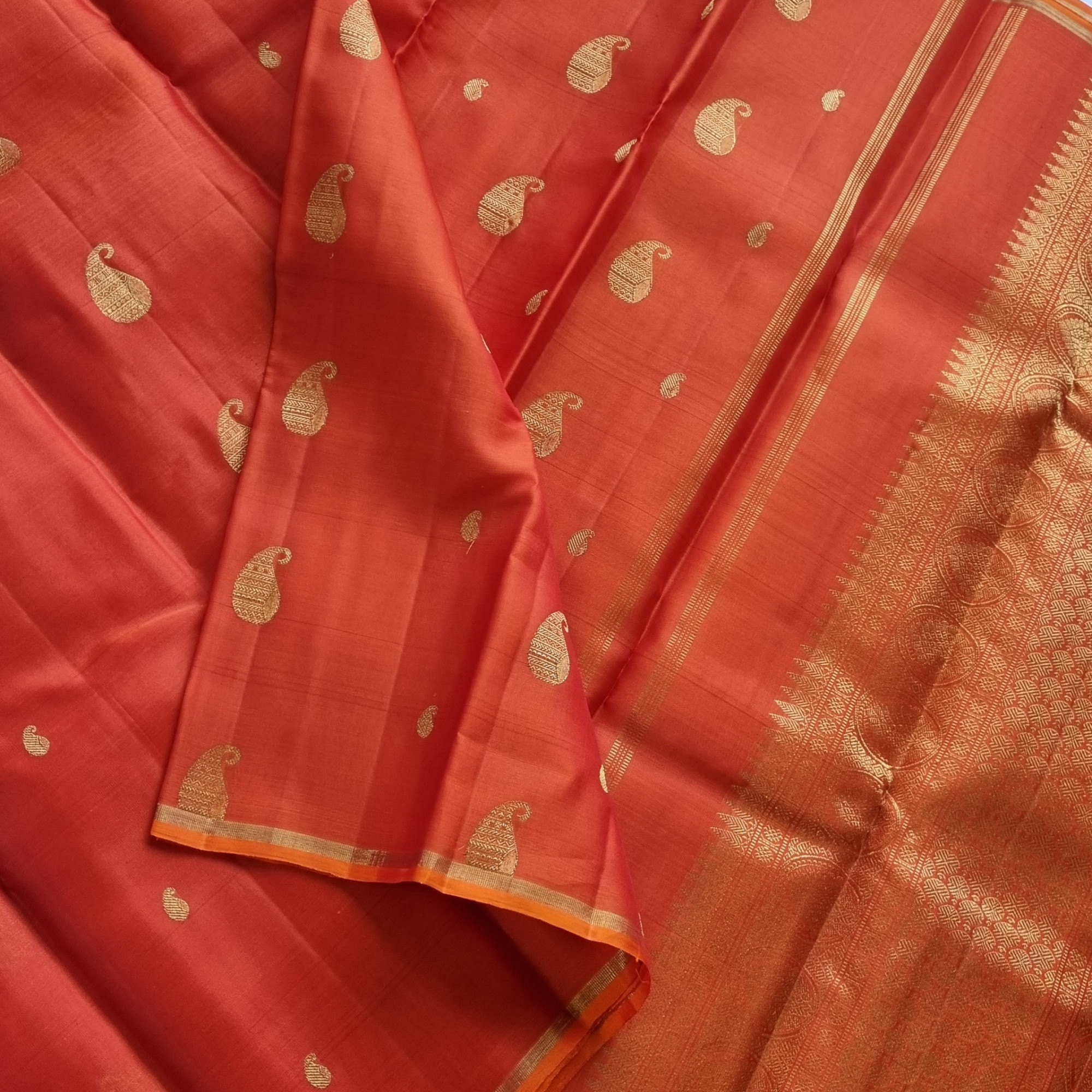 Organza Kanjivaram orange with paisley buttas