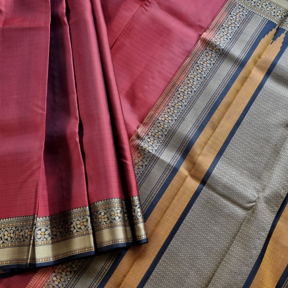 Image of Kanjivaram Silk ennai arakku threadwork