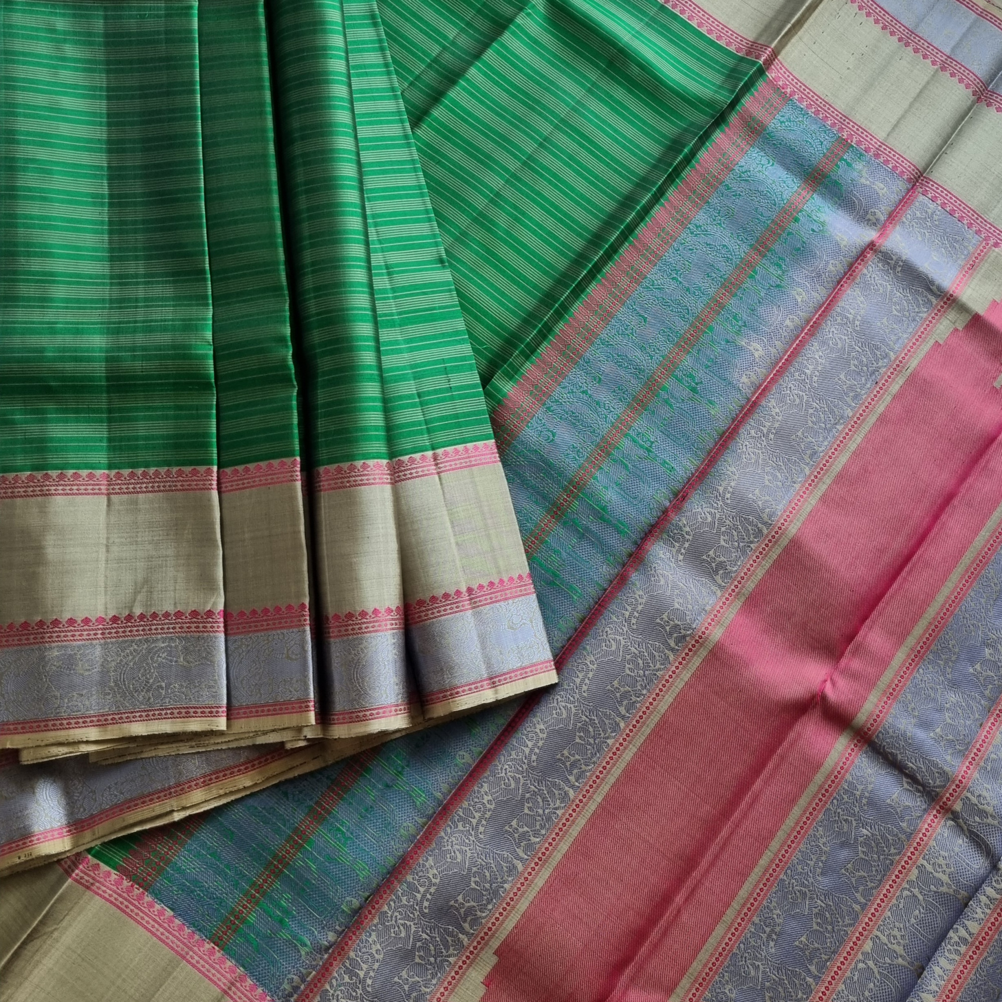 Kanjivaram Silk green threadwork