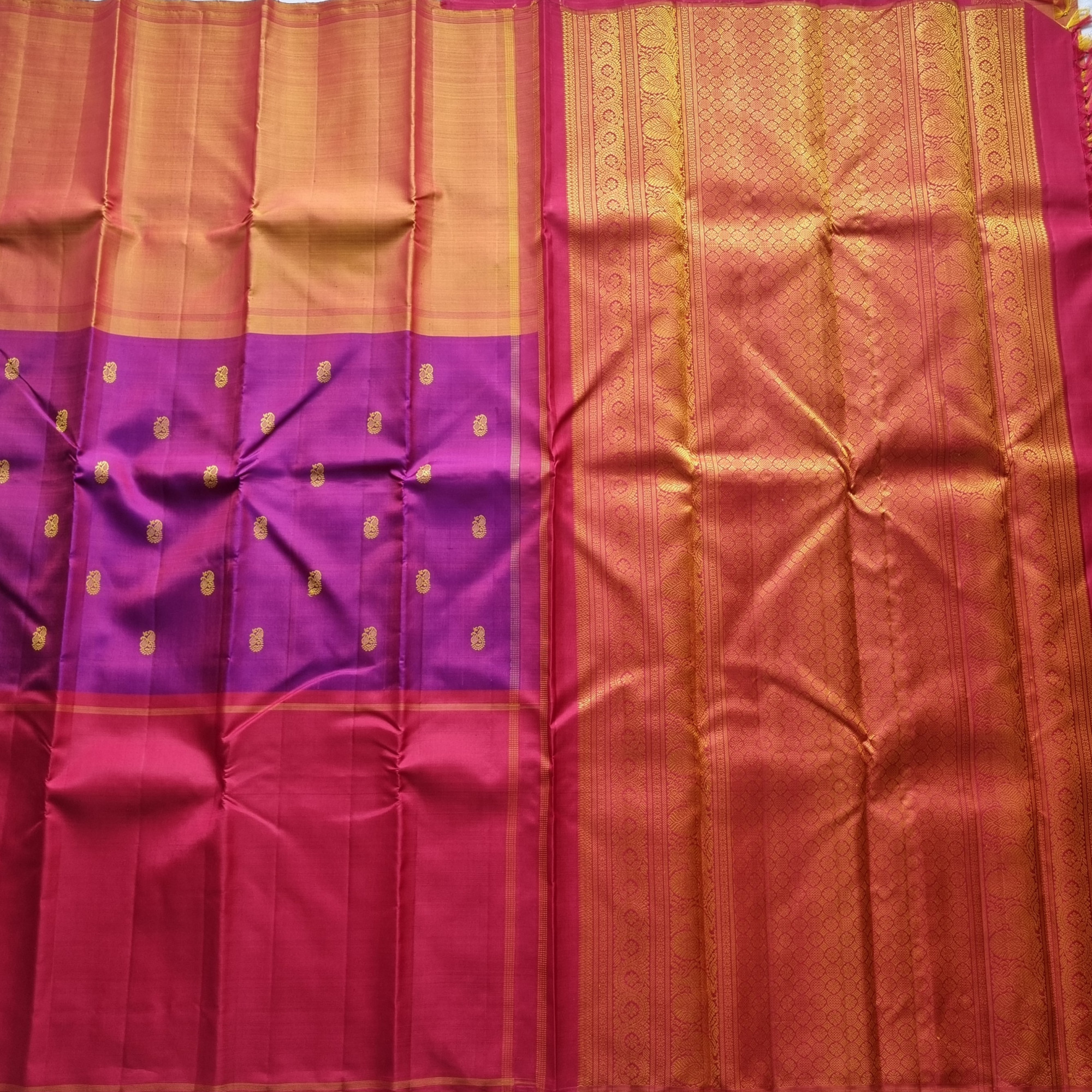 No zari Mubbagam Kanjivaram silk saree