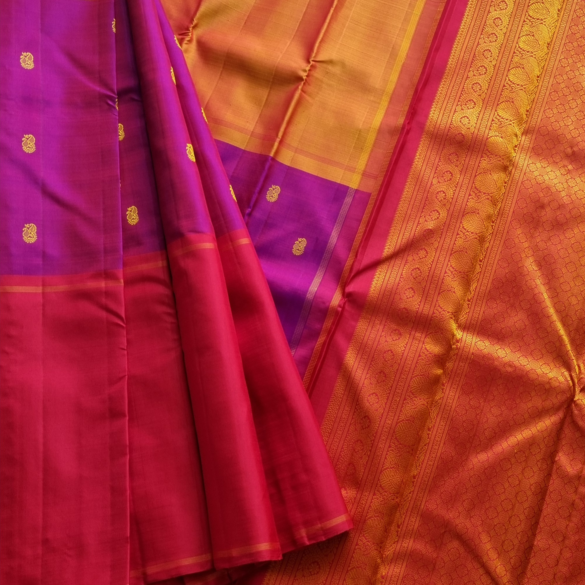 No zari Mubbagam Kanjivaram silk saree