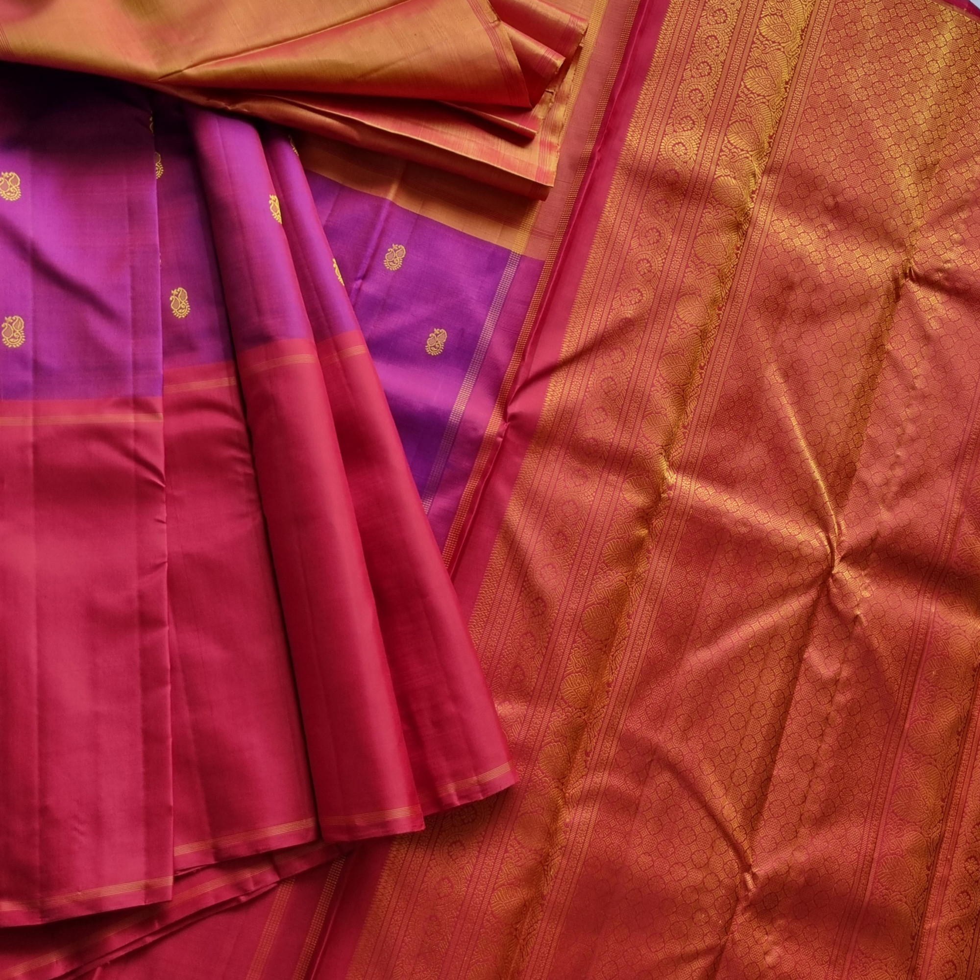 No zari Mubbagam Kanjivaram silk saree