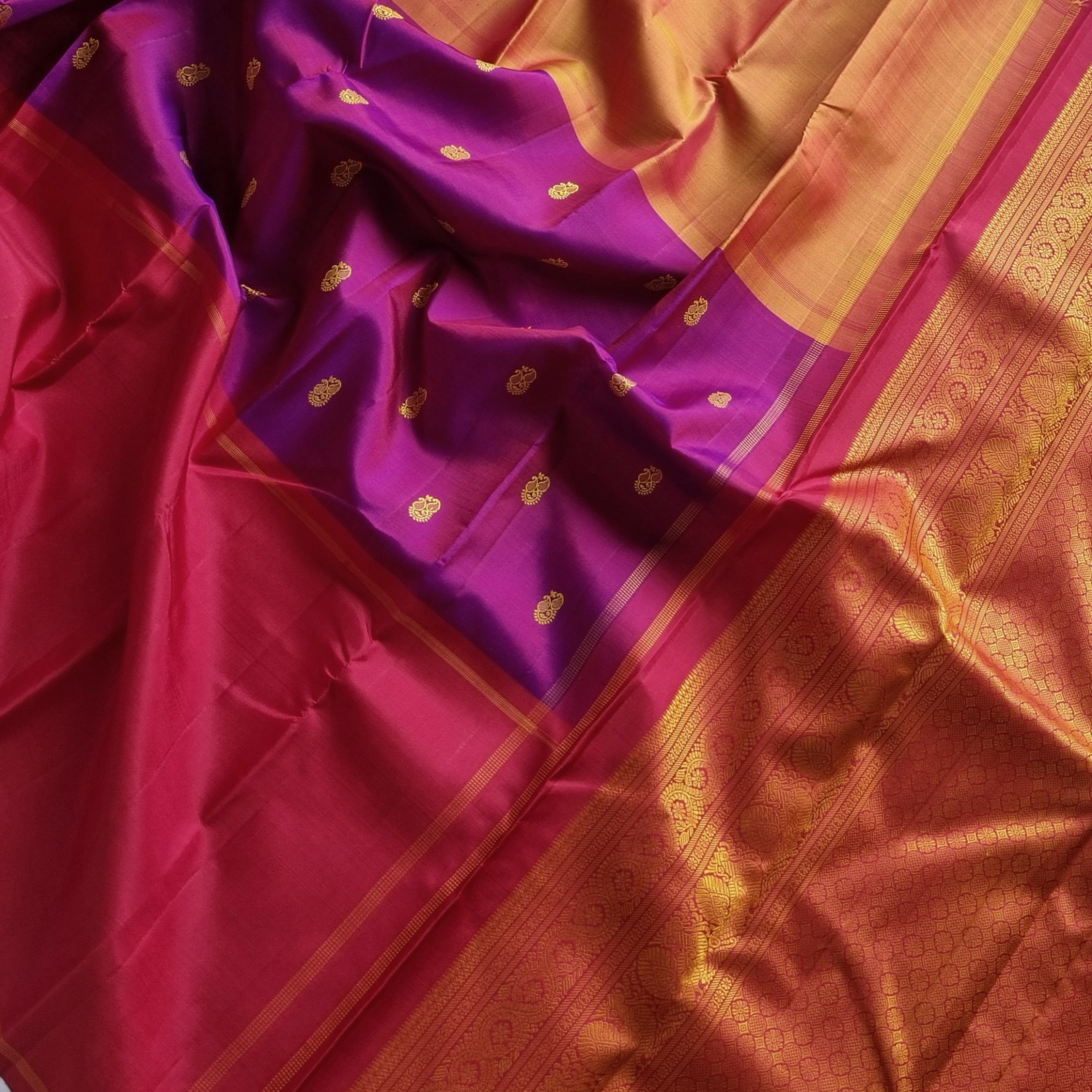 No zari Mubbagam Kanjivaram silk saree