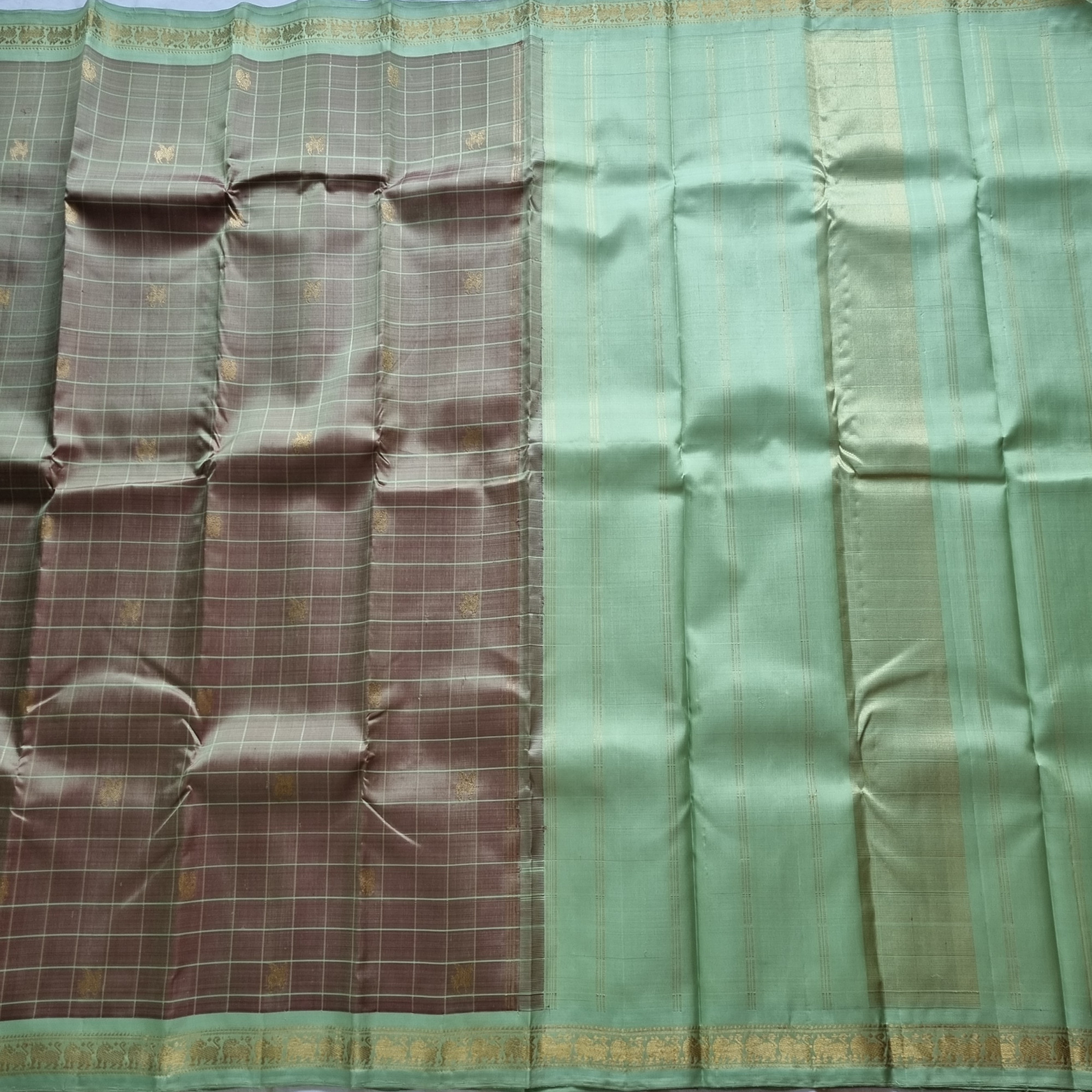 Kanjivaram pastel olive with mint