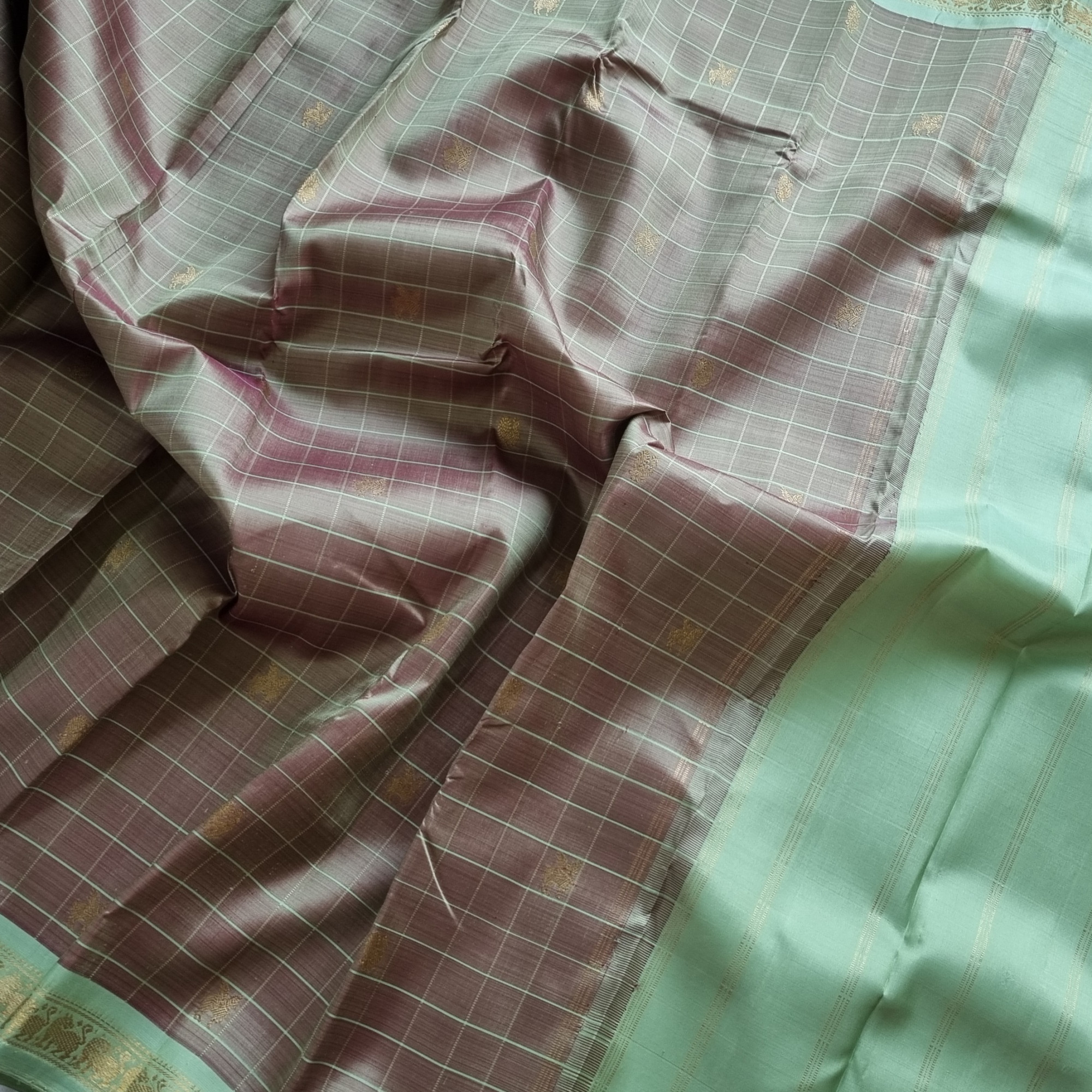 Kanjivaram pastel olive with mint