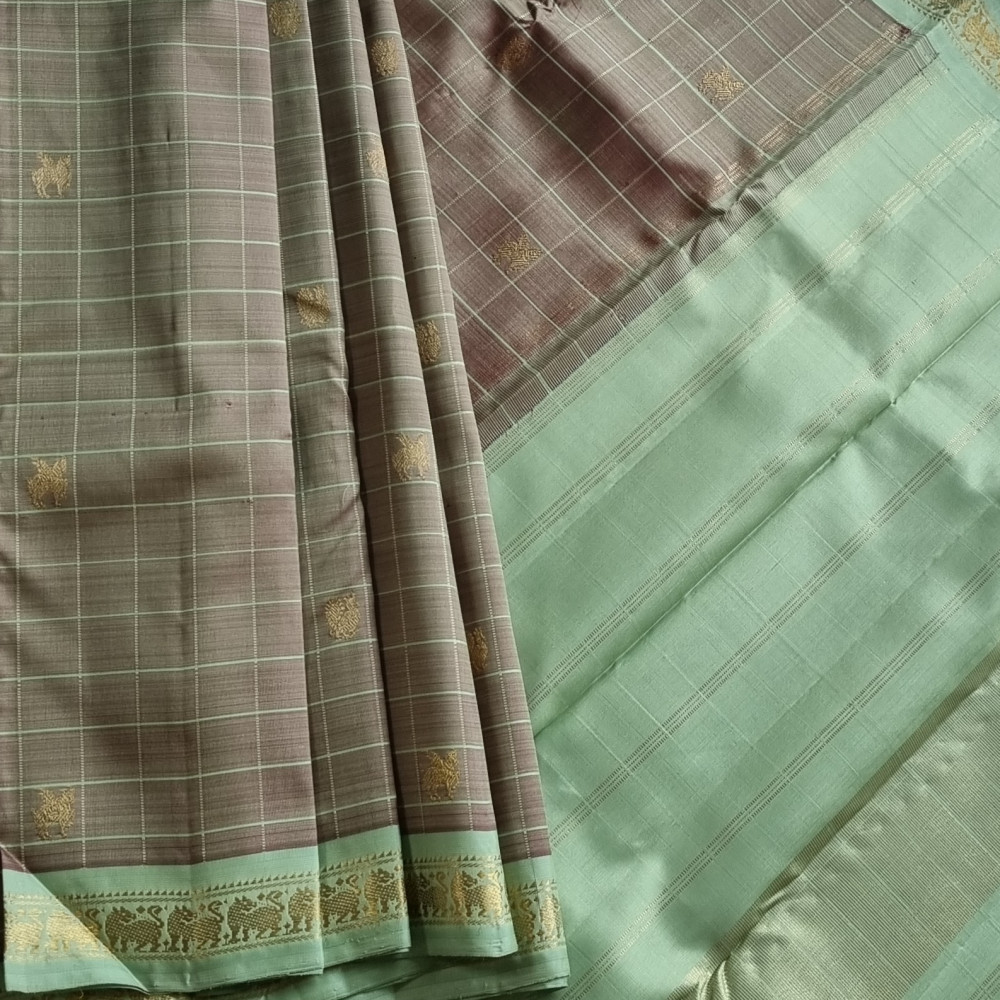 Image of Kanjivaram pastel olive with mint