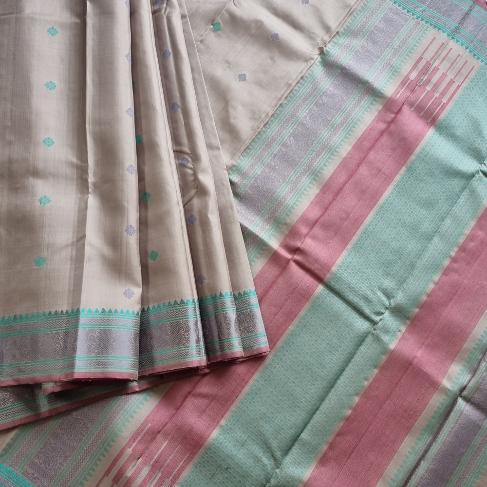 Image of Kanjivaram Silk elegant pastel threadwork
