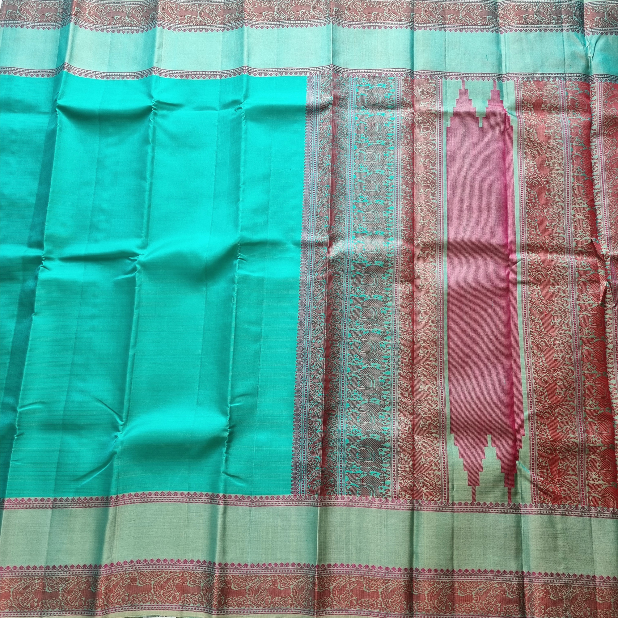 Kanjivaram Silk sea green threadwork