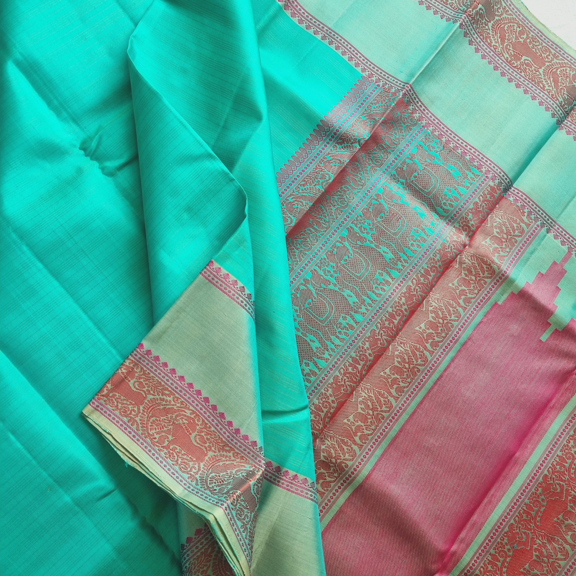Kanjivaram Silk sea green threadwork