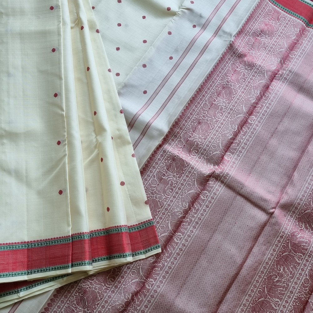 Image of Kanjivaram silk offwhite threadwork