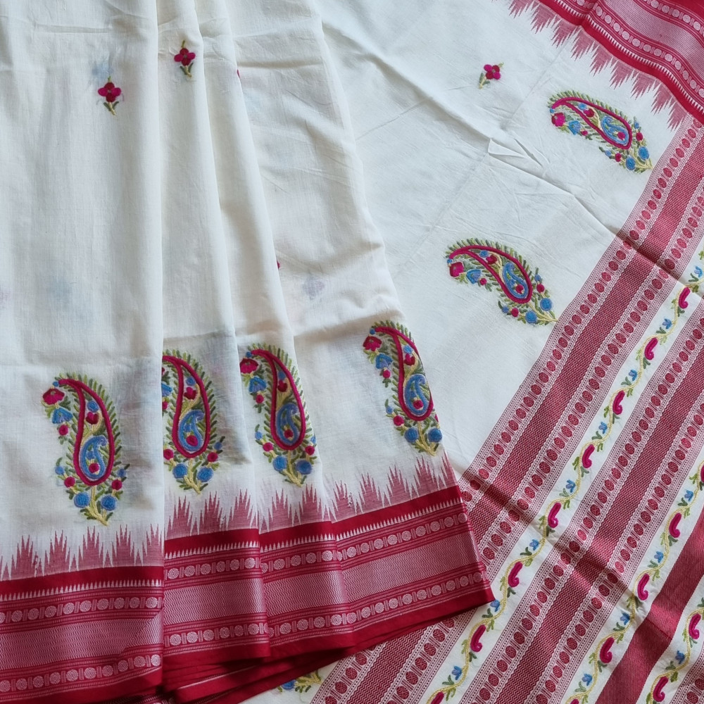 Image of Aari X Kanchi Cotton body with Korvai Silk Borders