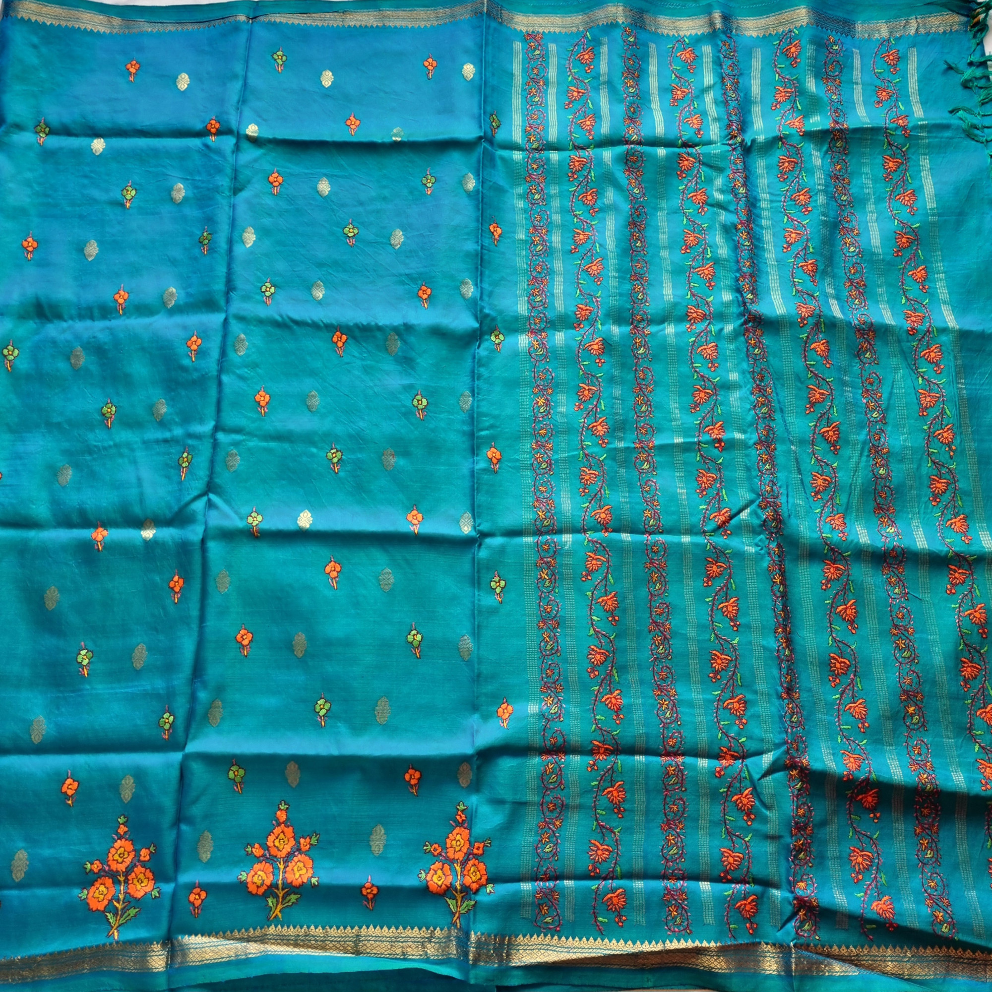 Sozni X Kanjivaram Silk peacock colour