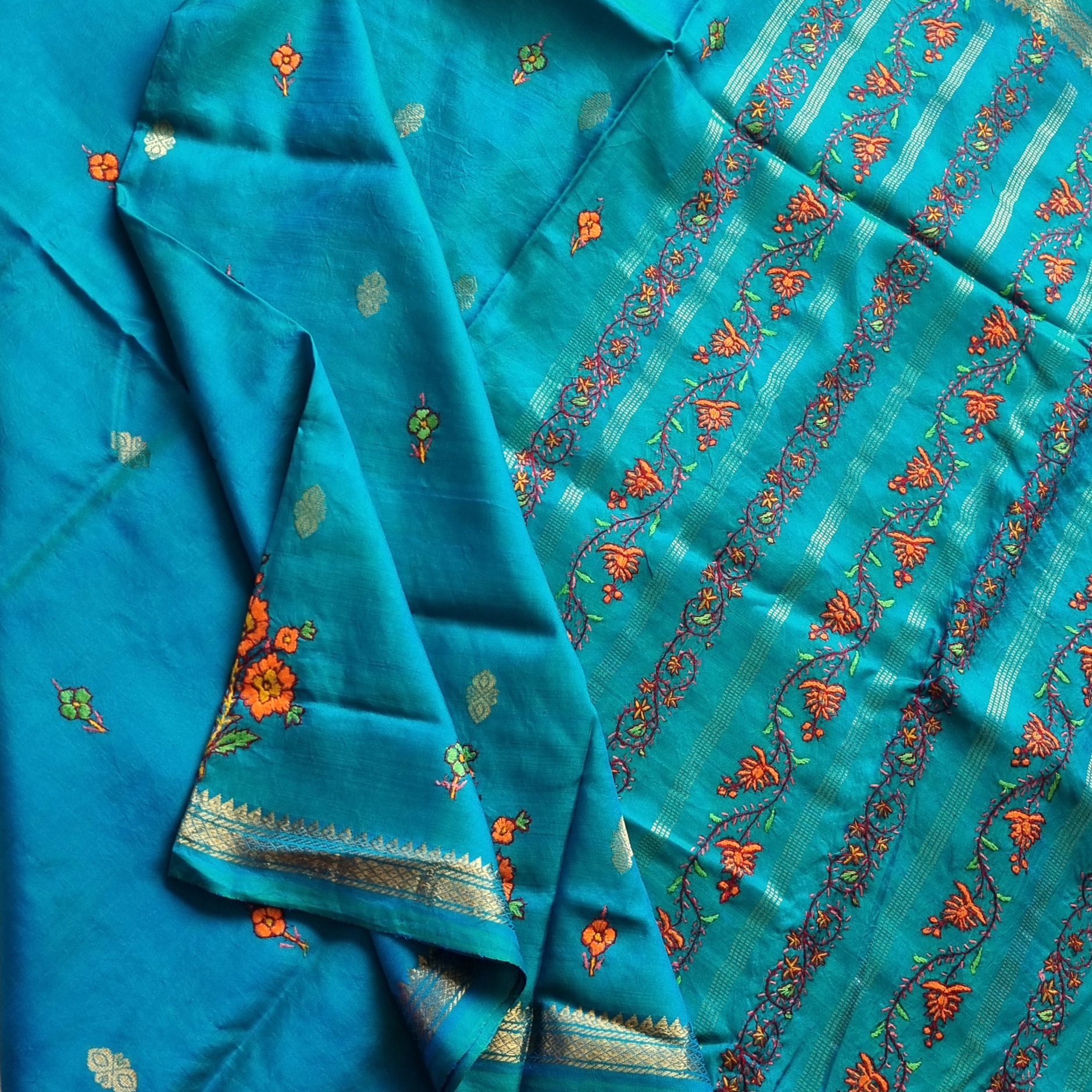 Sozni X Kanjivaram Silk peacock colour