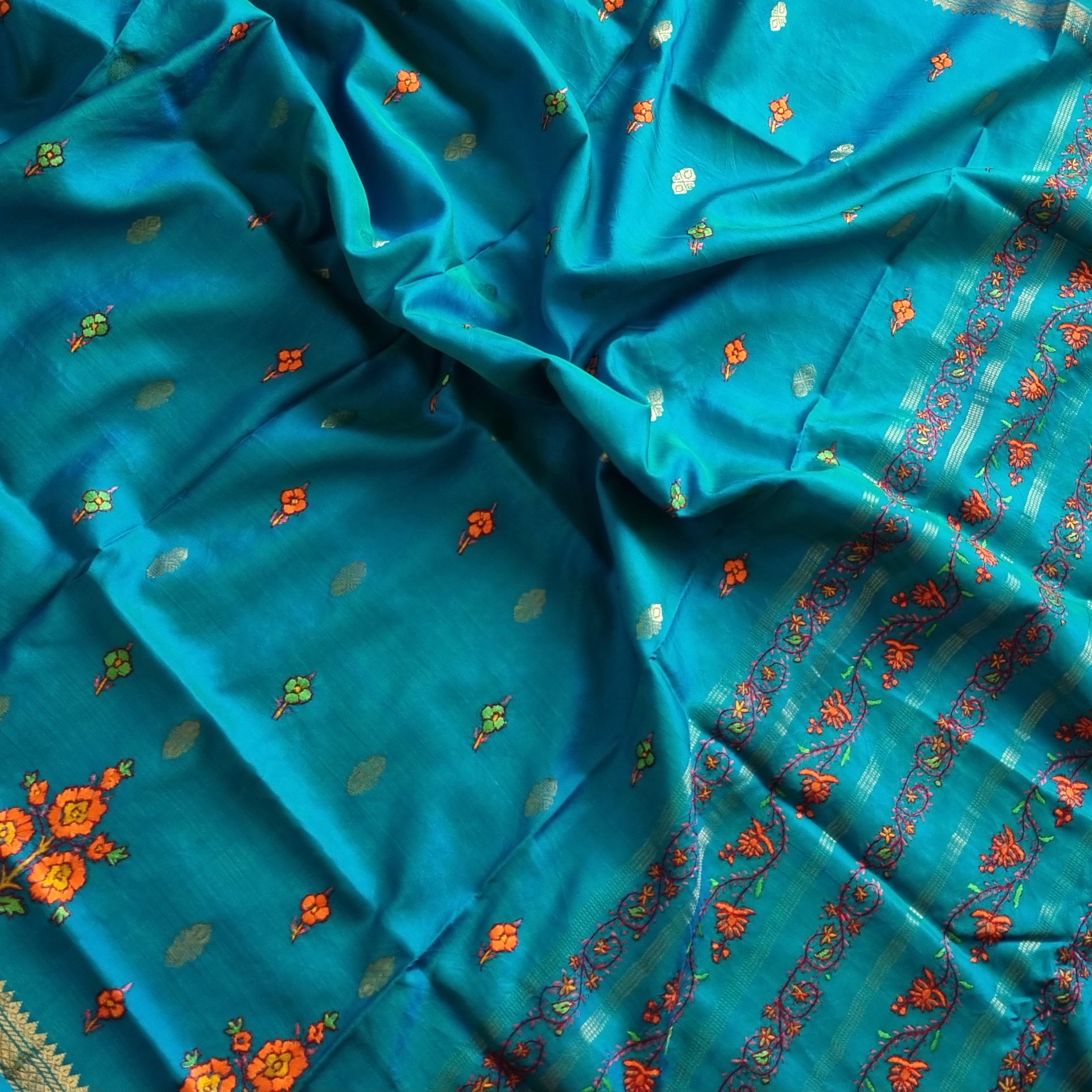 Sozni X Kanjivaram Silk peacock colour