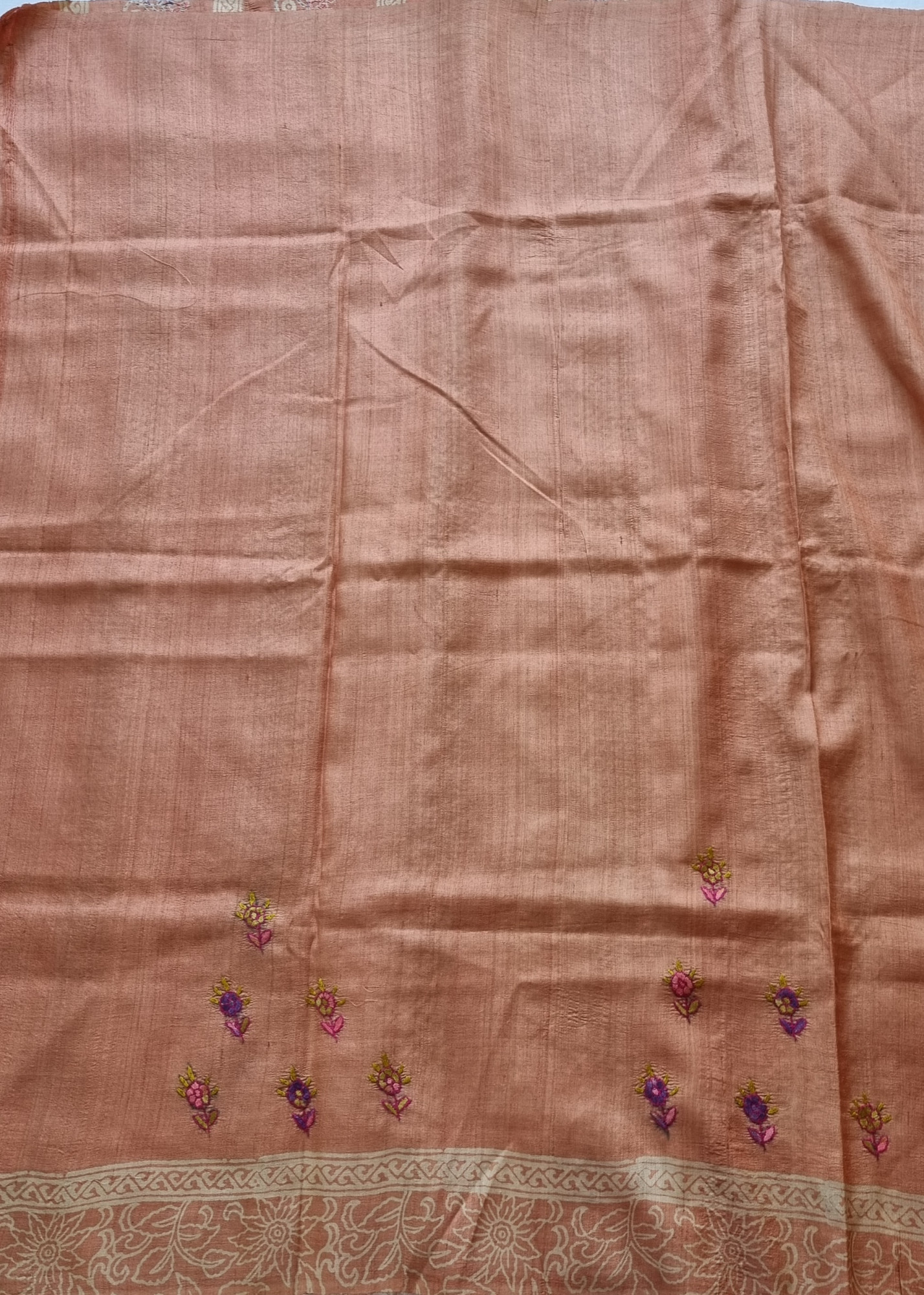 Kashmiri Sozni X block printed tasar