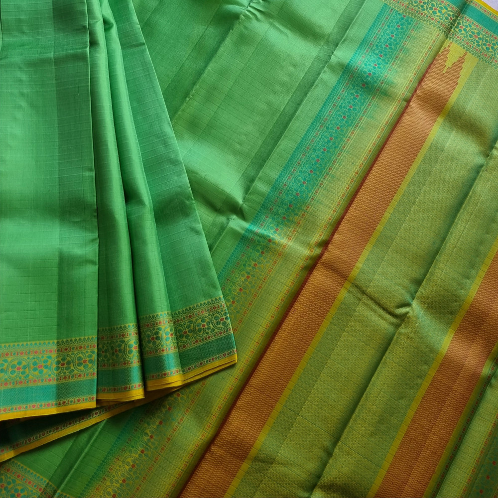 Image of Kanjivaram Silk green Meenakari threadwork