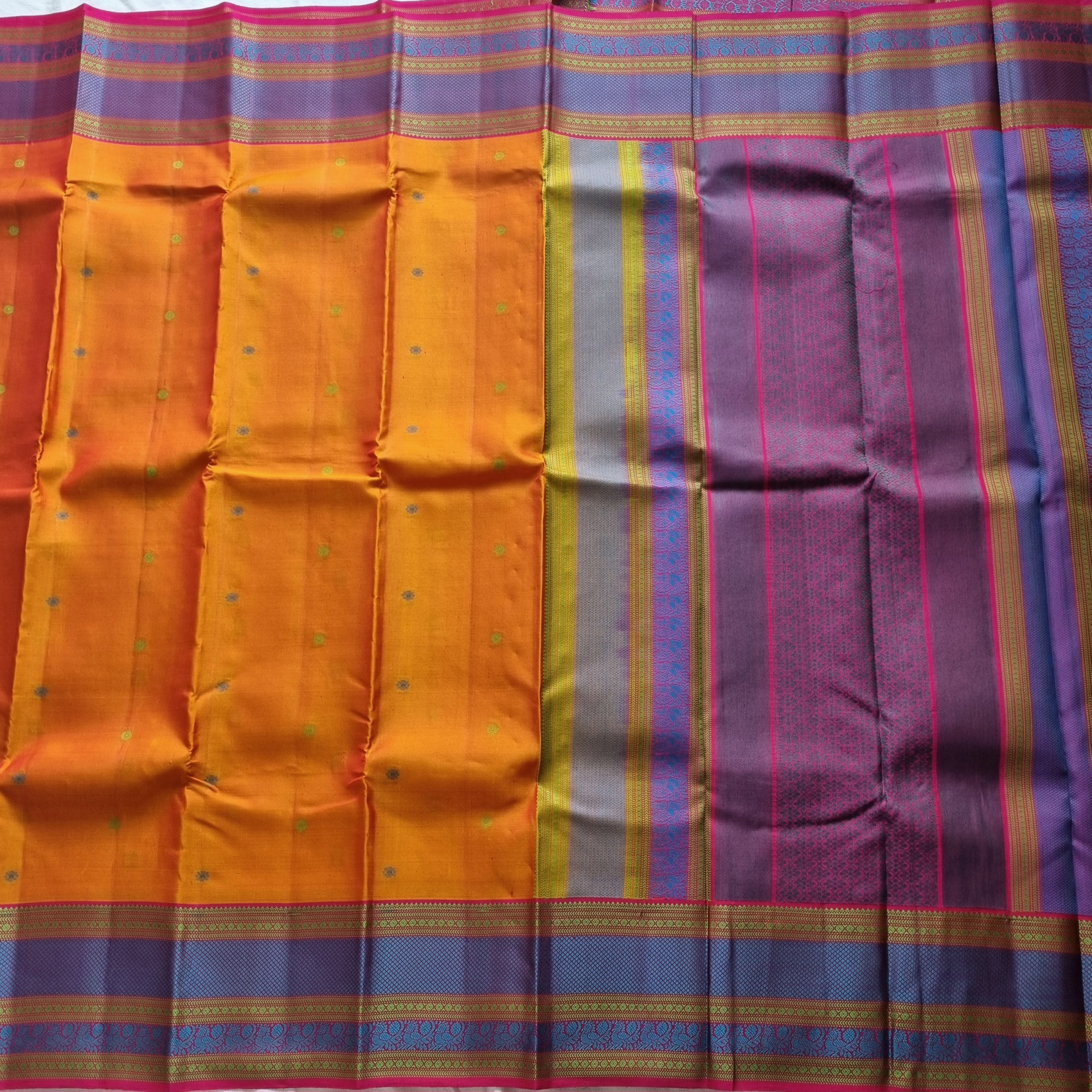 Kanjivaram Silk shot orange threadwork