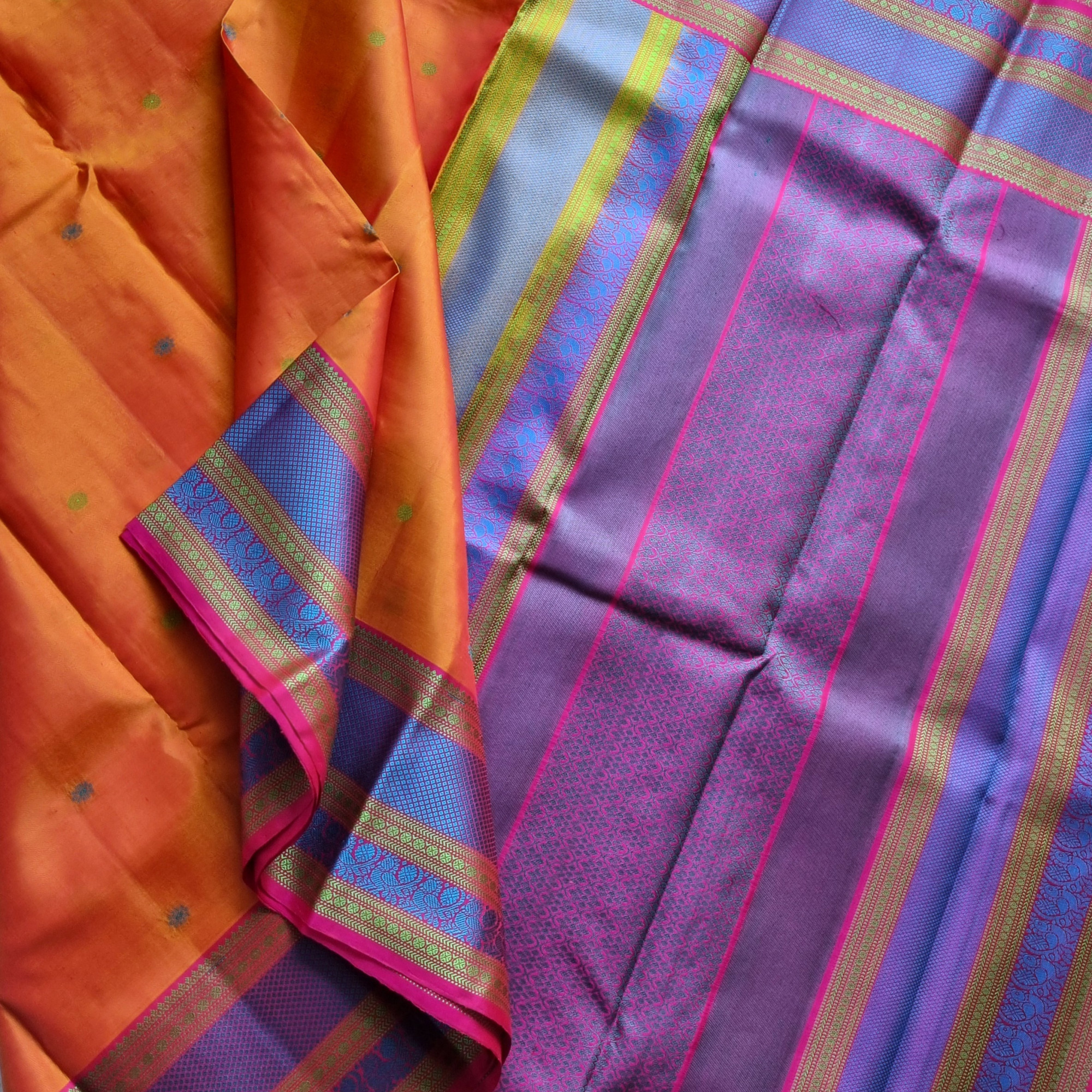 Kanjivaram Silk shot orange threadwork