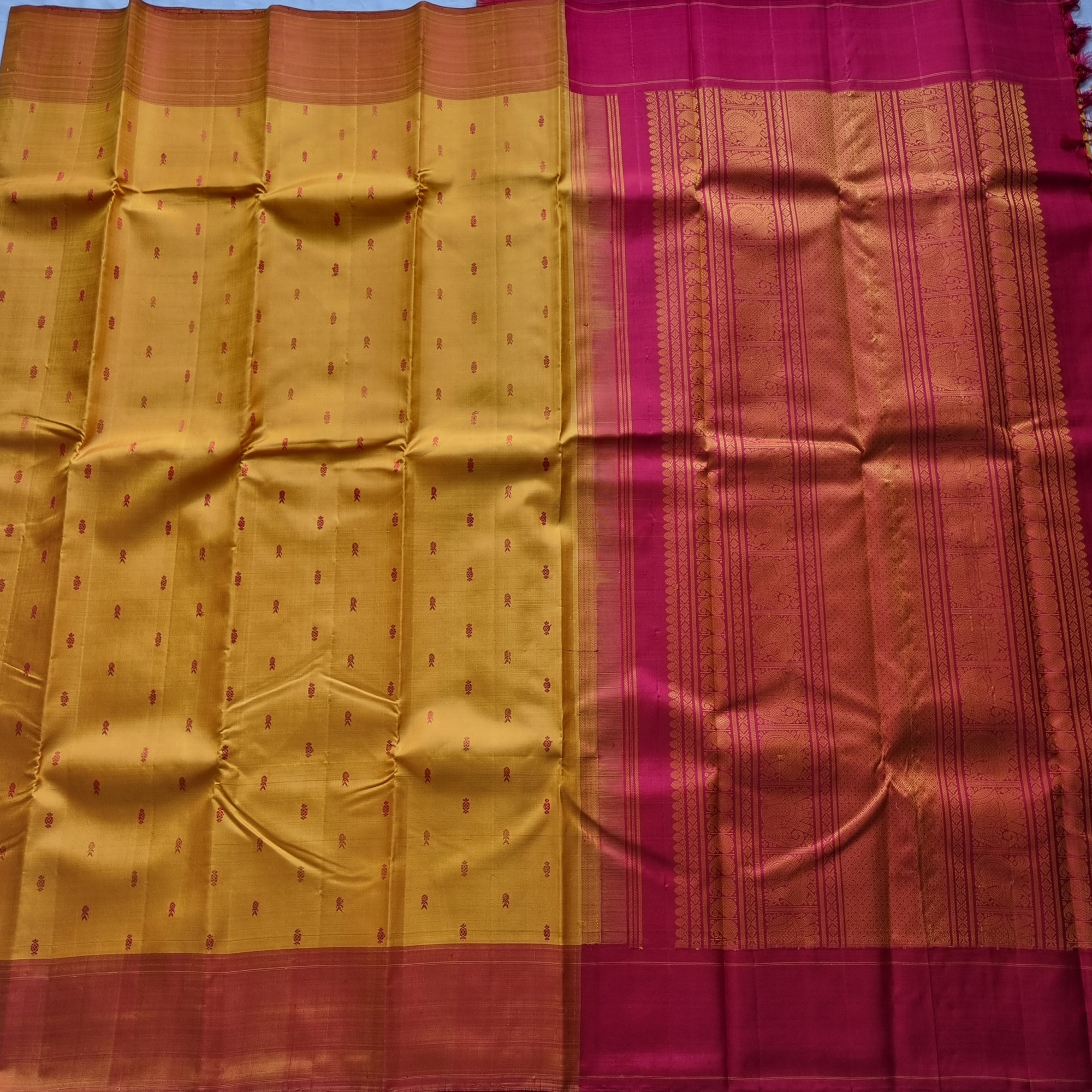 Kanjivaram Silk yellow threadwork