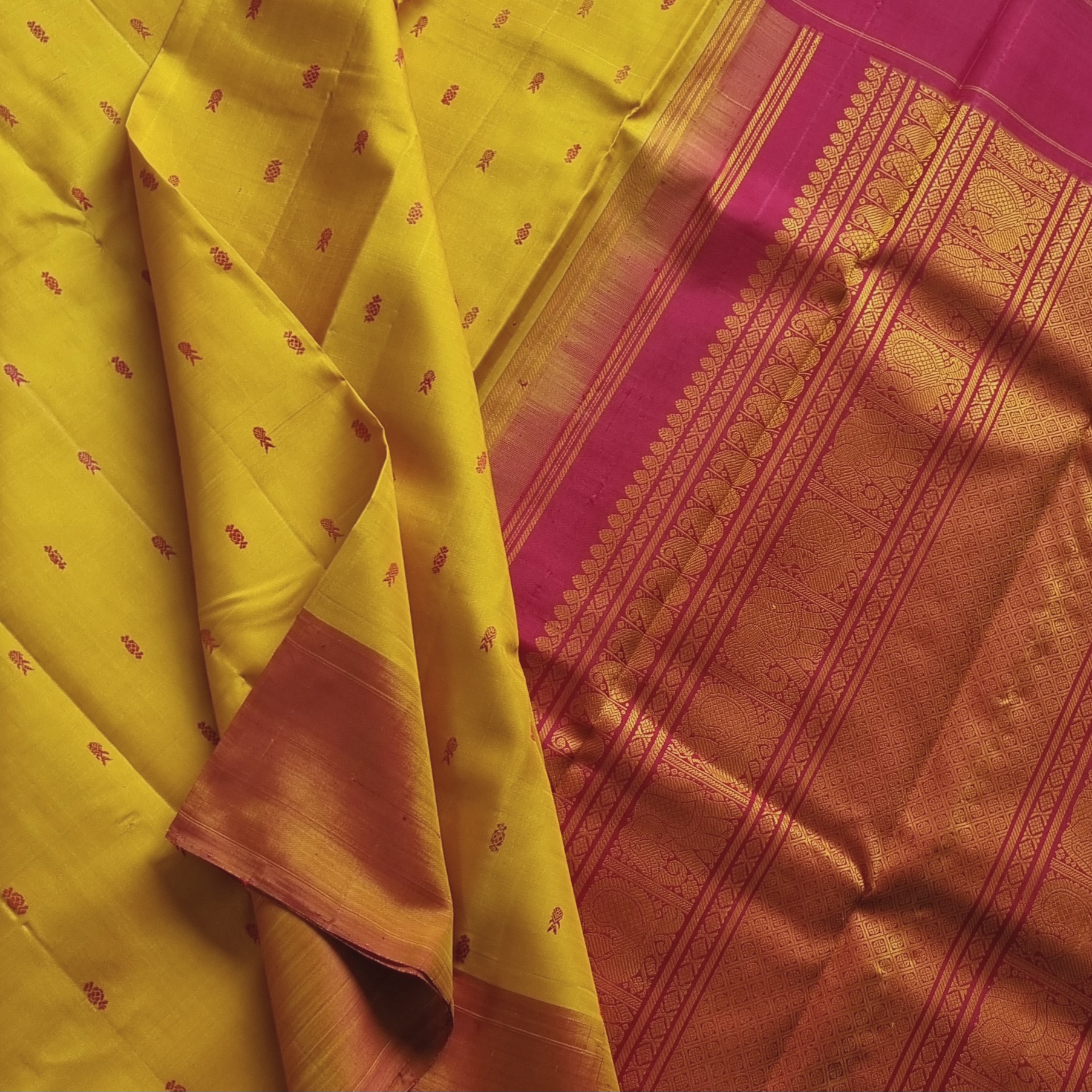 Kanjivaram Silk yellow threadwork