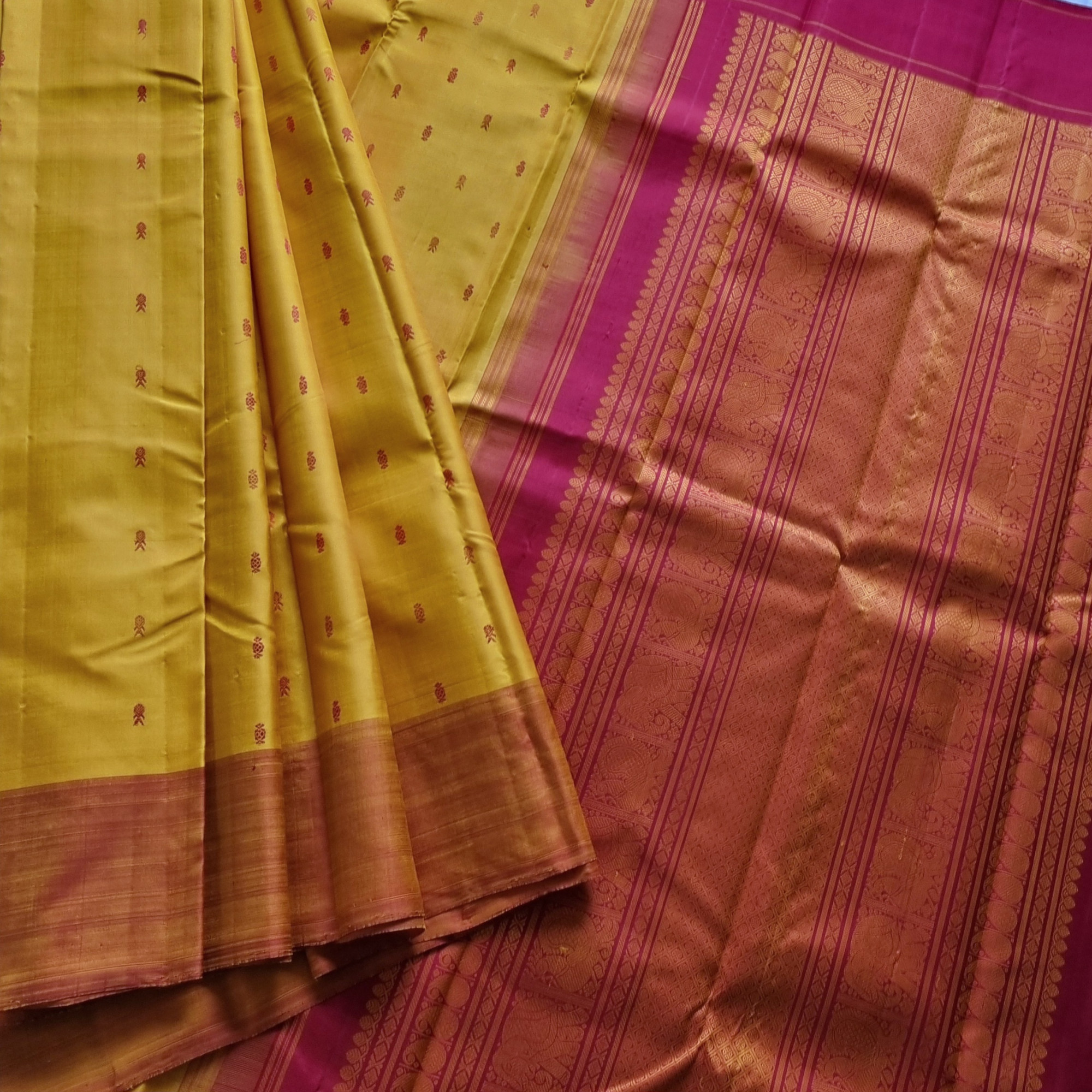 Kanjivaram Silk yellow threadwork