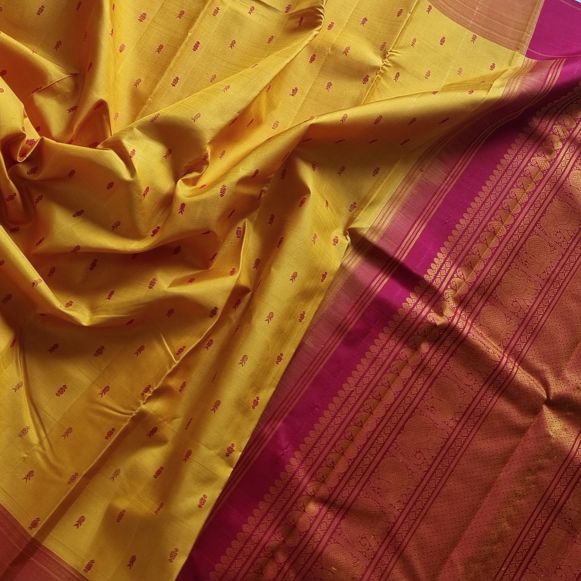 Kanjivaram Silk yellow threadwork