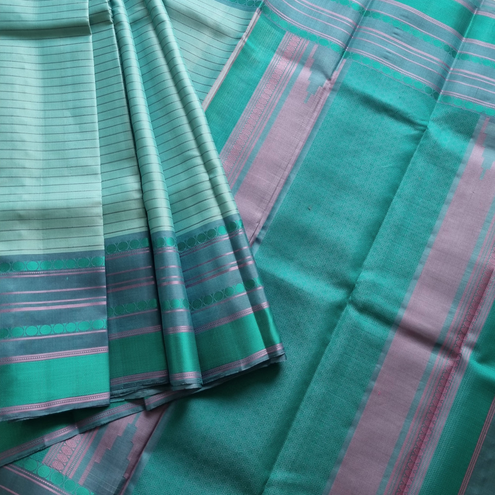 Image of Kanjivaram Silk threadwork pastel blue