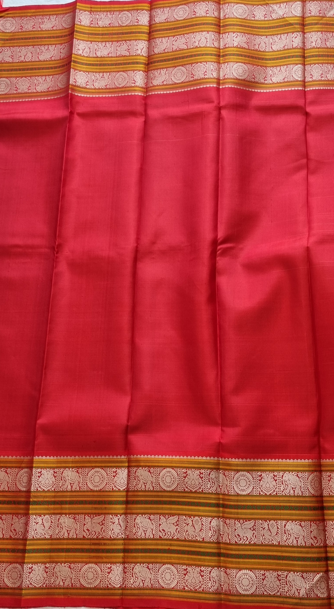 Kanjivaram Silk  vintage Kalakshetra style festive yellow Korvai threadwork