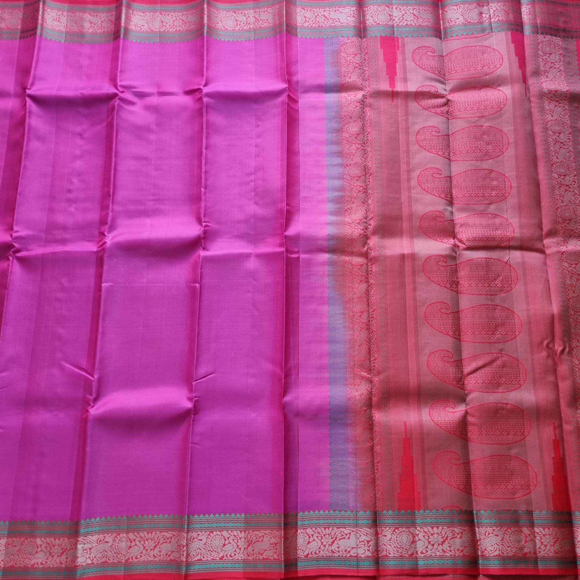 Kanjivaram silk pink threadwork