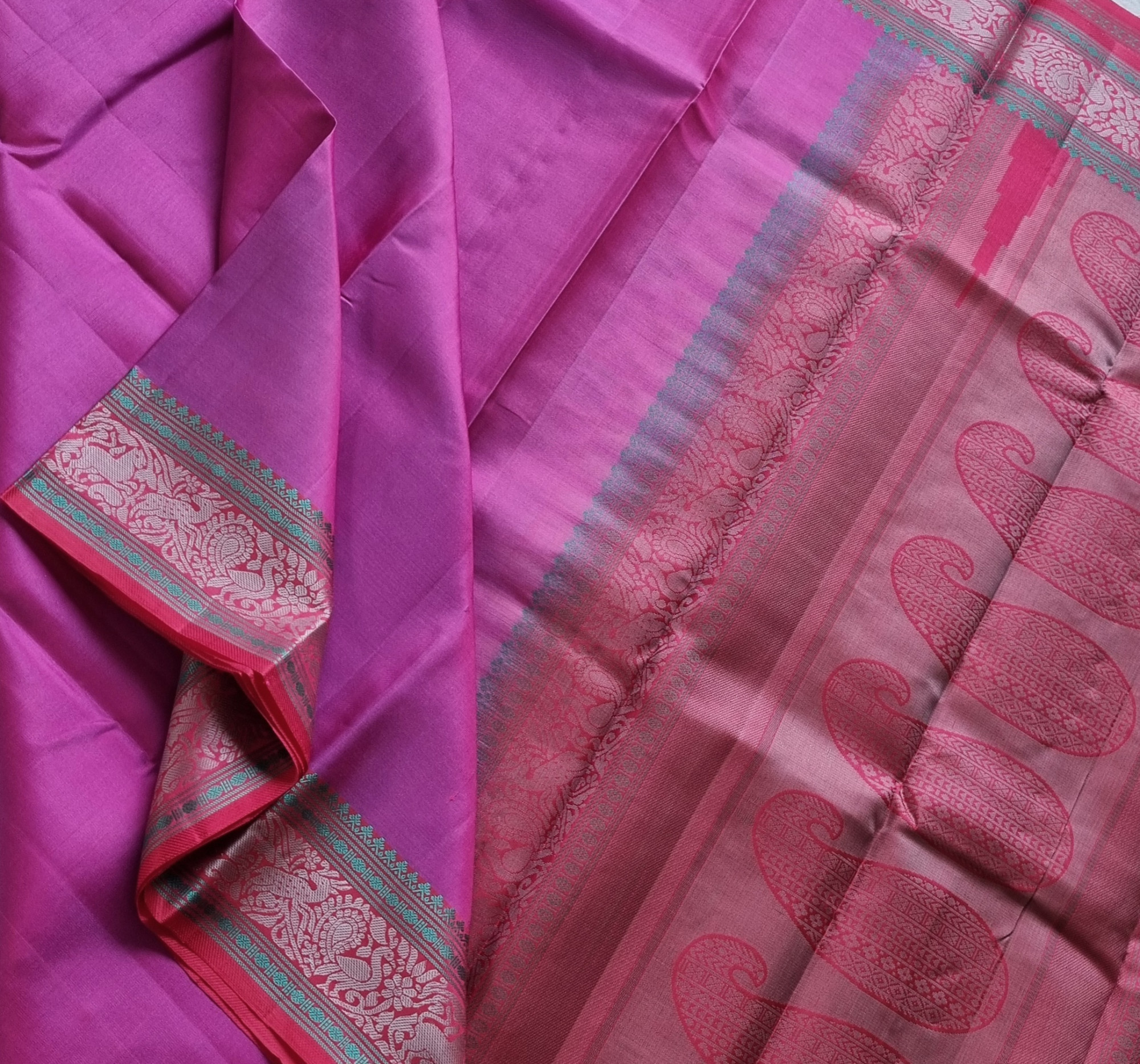 Kanjivaram silk pink threadwork