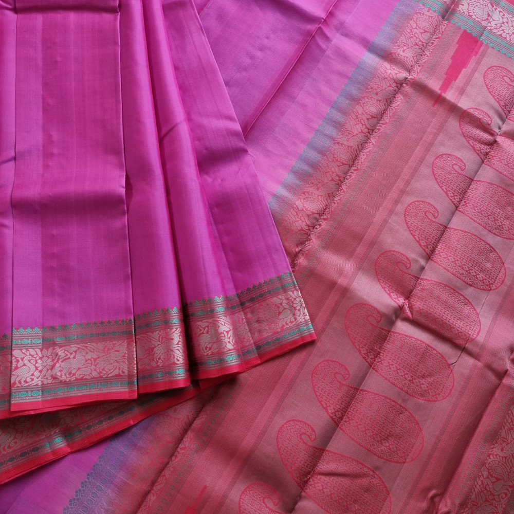 Image of Kanjivaram silk pink threadwork