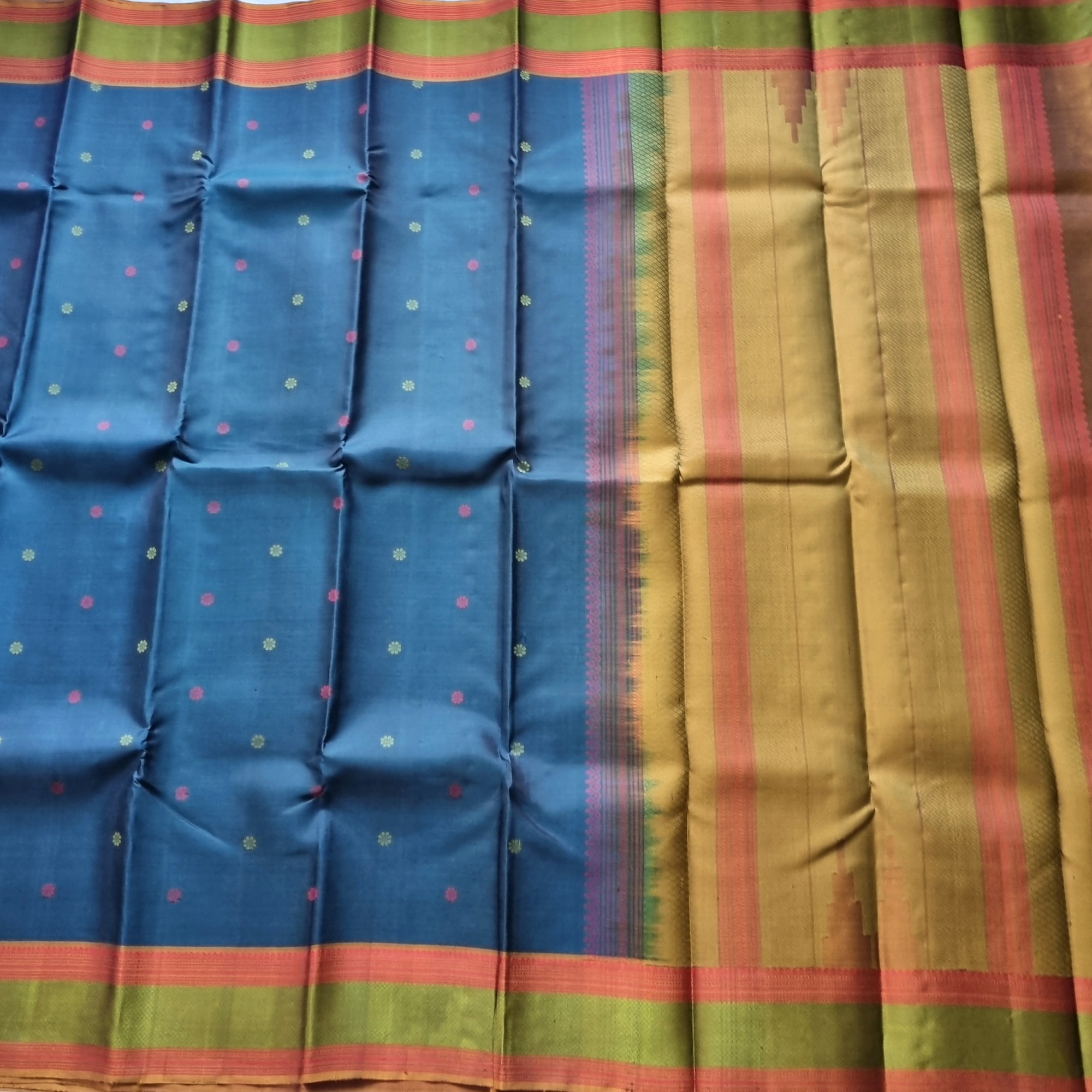 Kanjivaram Silk deep teal threadwork