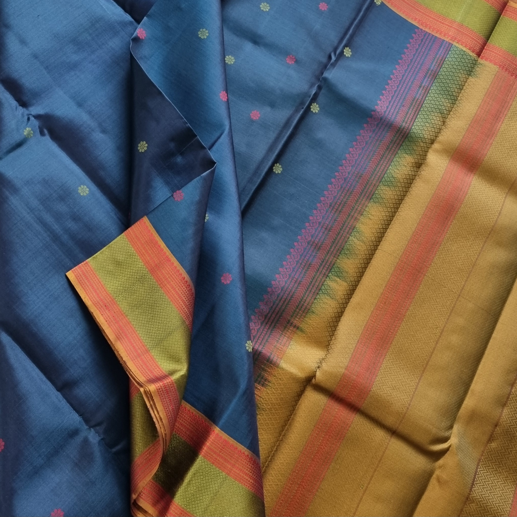 Kanjivaram Silk deep teal threadwork