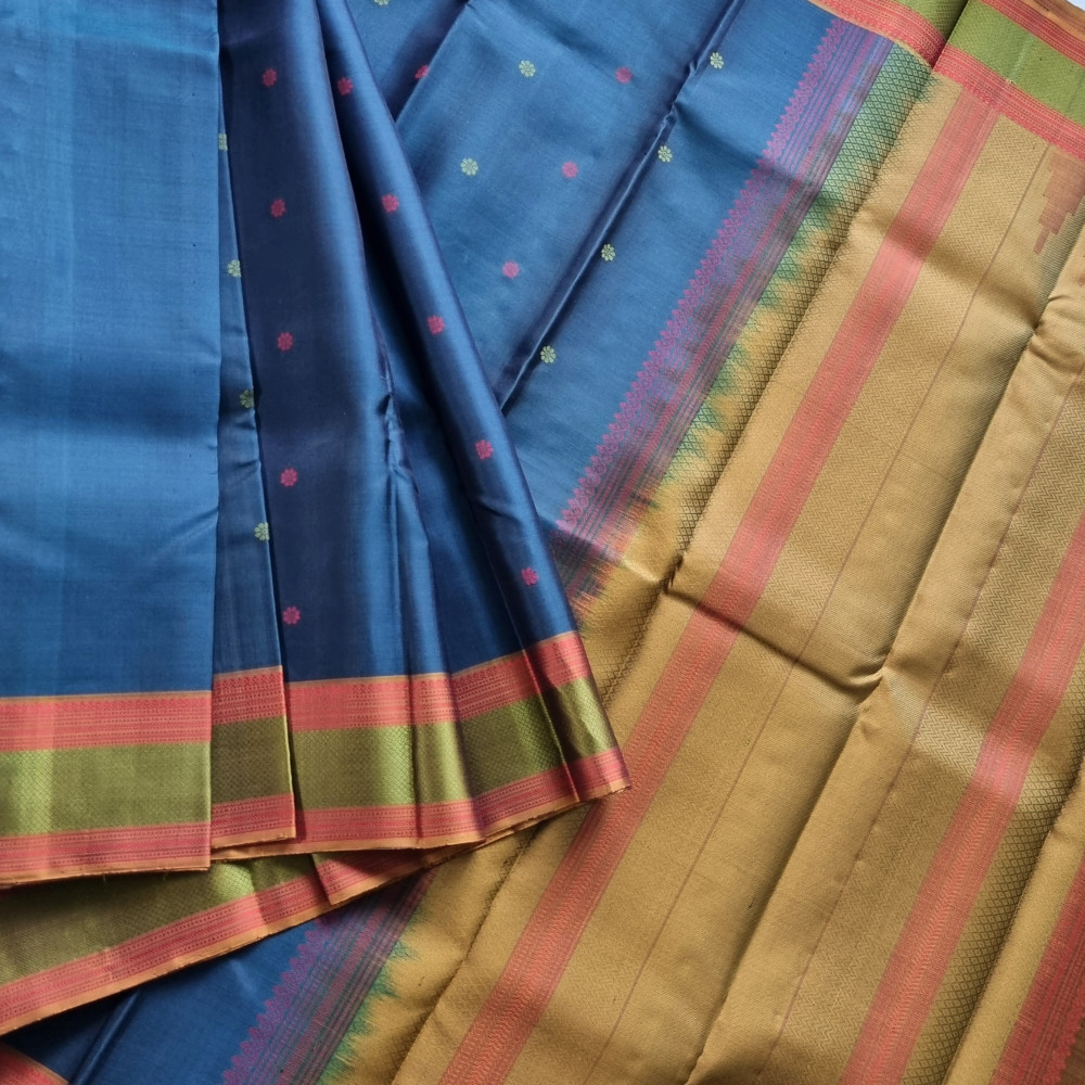 Image of Kanjivaram Silk deep teal threadwork