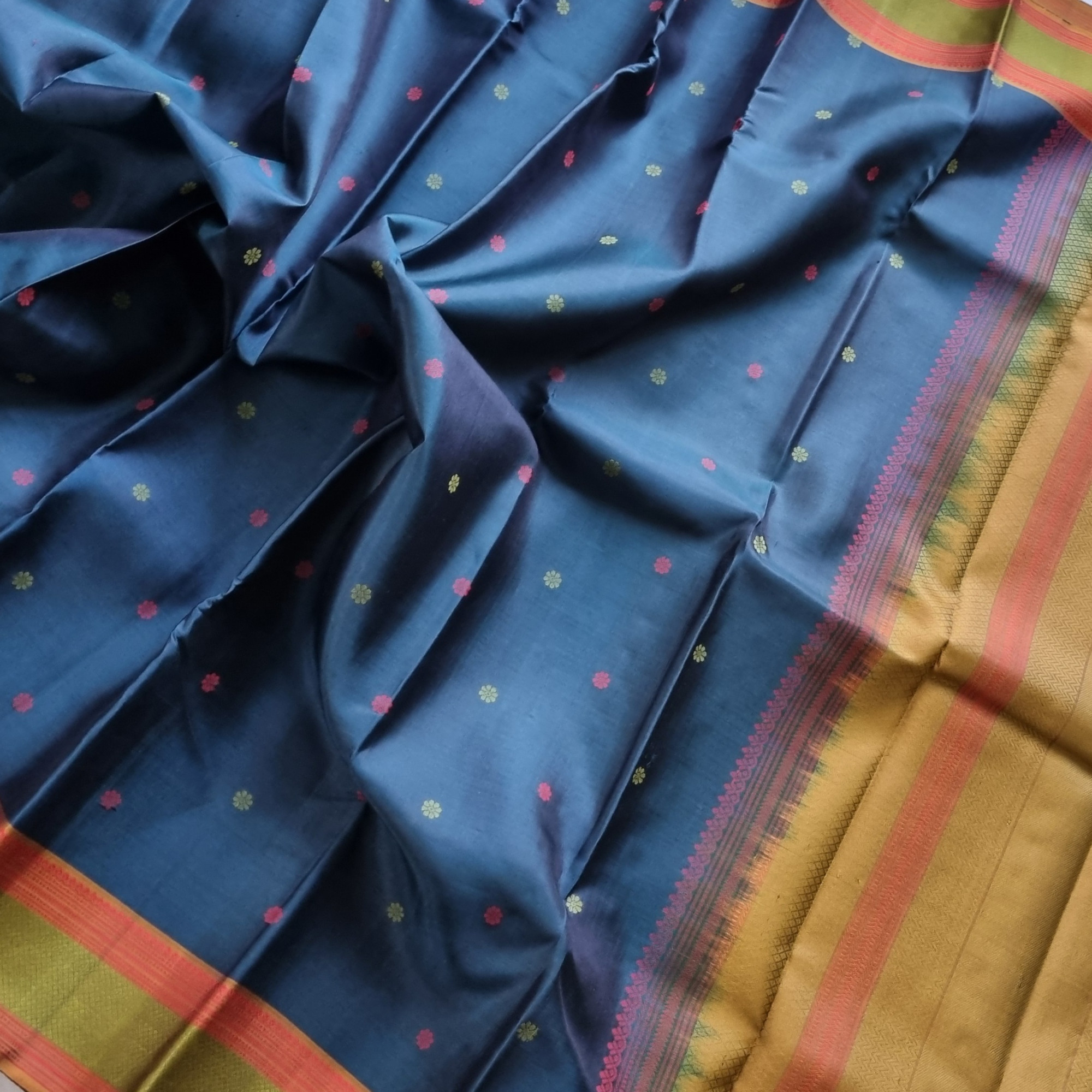 Kanjivaram Silk deep teal threadwork