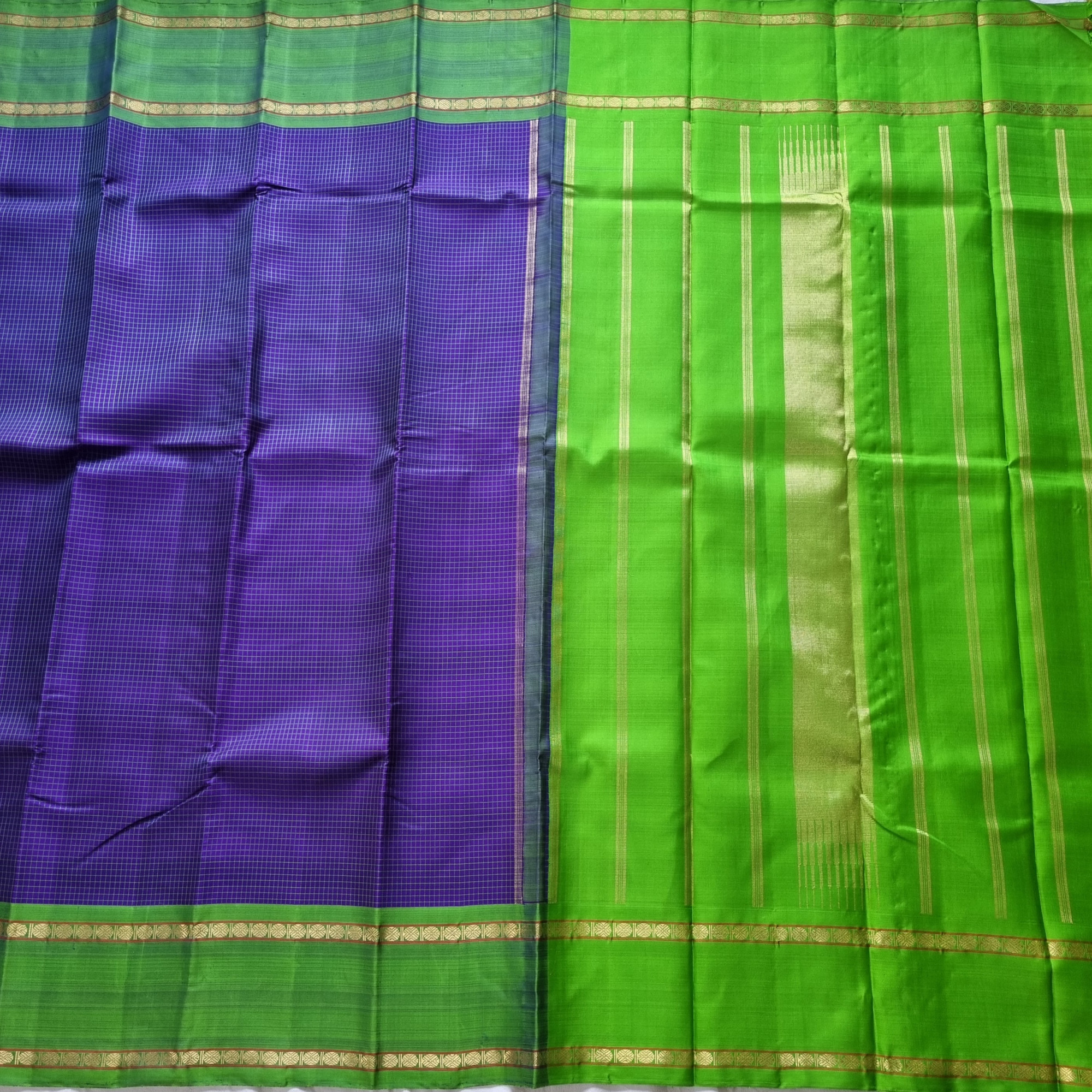 Kanjivaram Silk purplish blue muththu Kattam