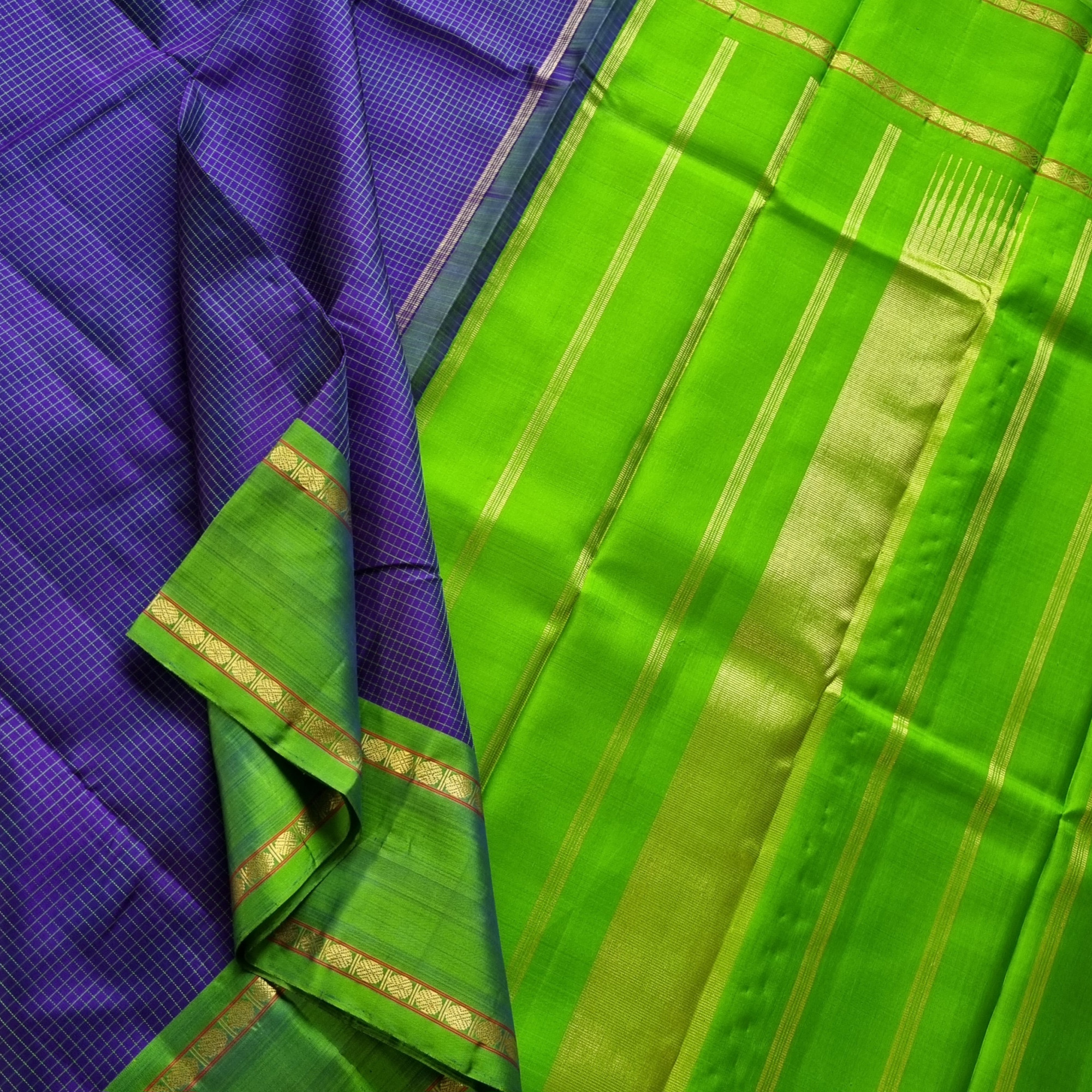 Kanjivaram Silk purplish blue muththu Kattam