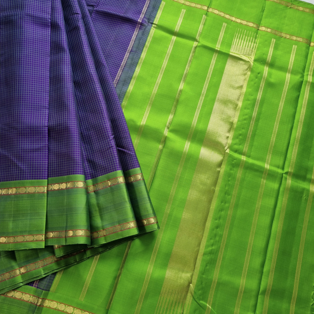 Image of Kanjivaram Silk purplish blue muththu Kattam