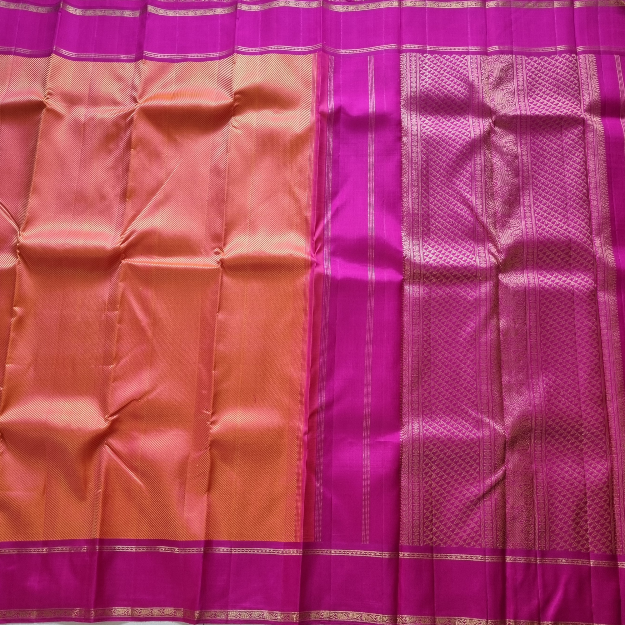 Beautiful Kanjivaram silk orange and magenta