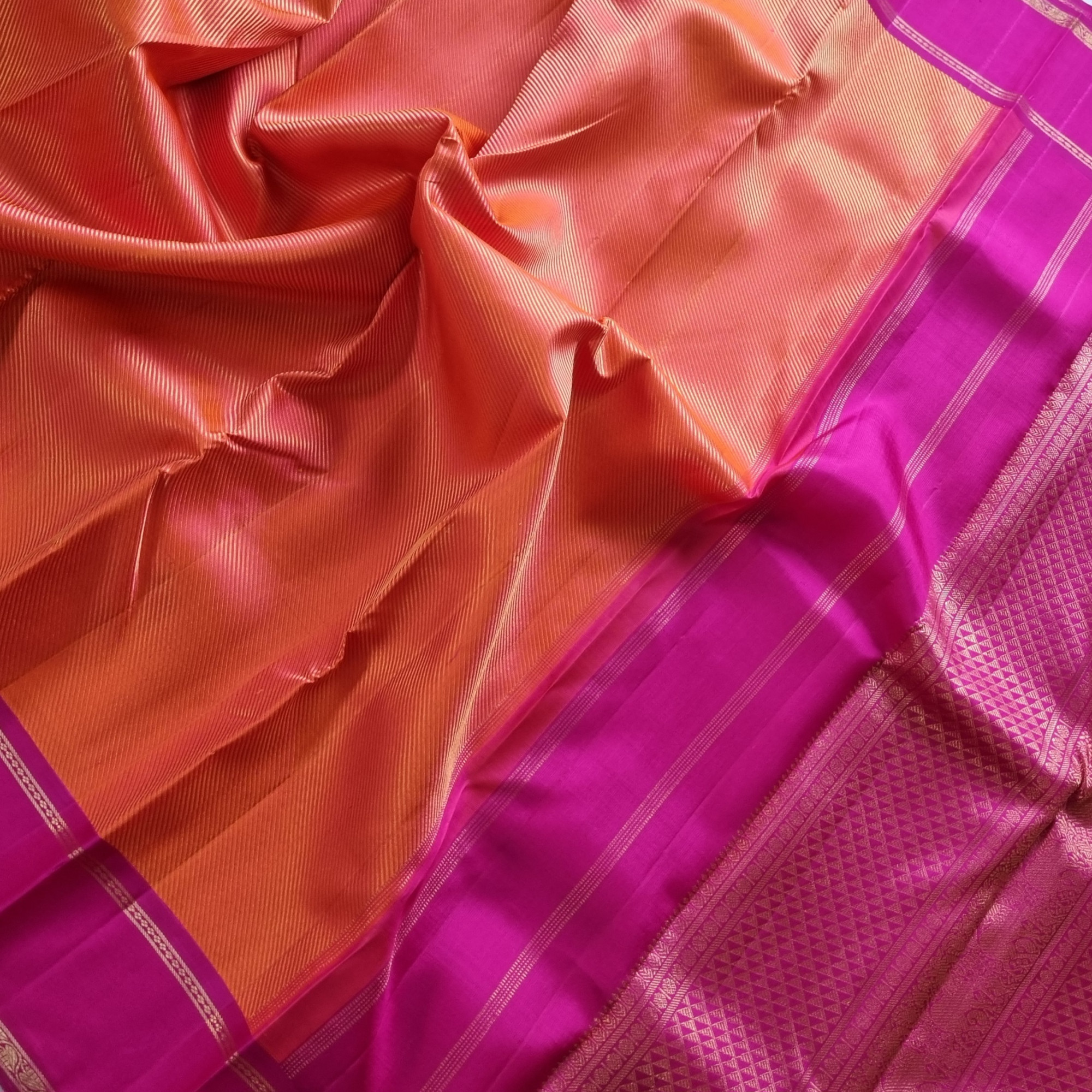 Beautiful Kanjivaram silk orange and magenta
