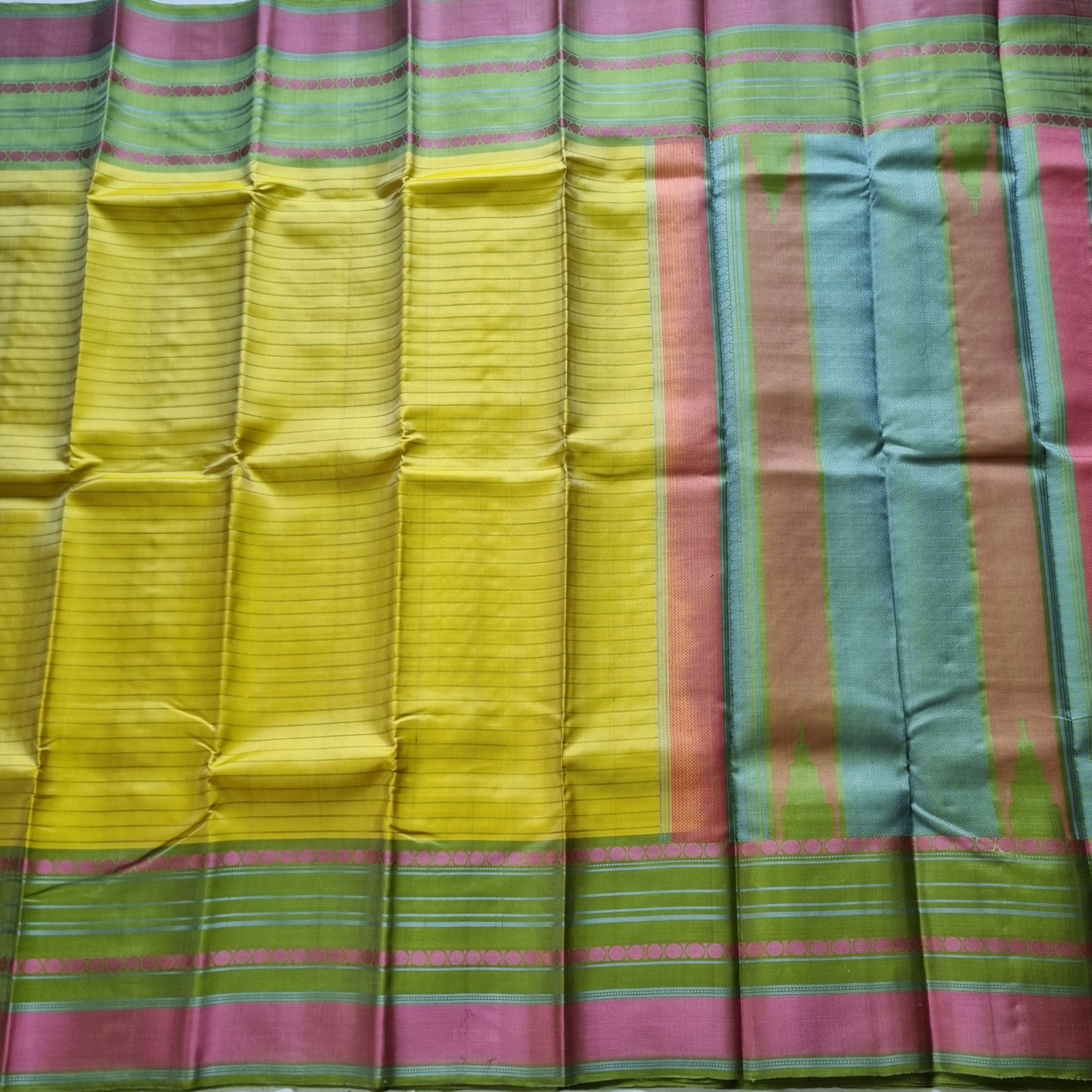 Kanjivaram Silk unusual Lime threadwork