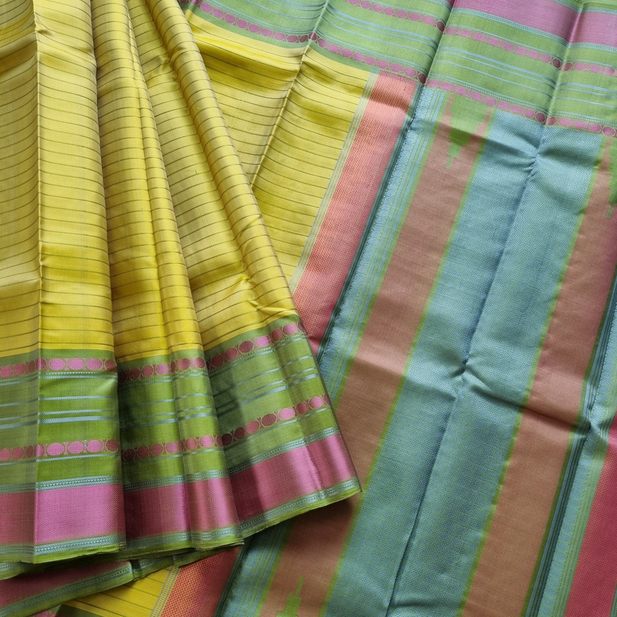Kanjivaram Silk unusual Lime threadwork