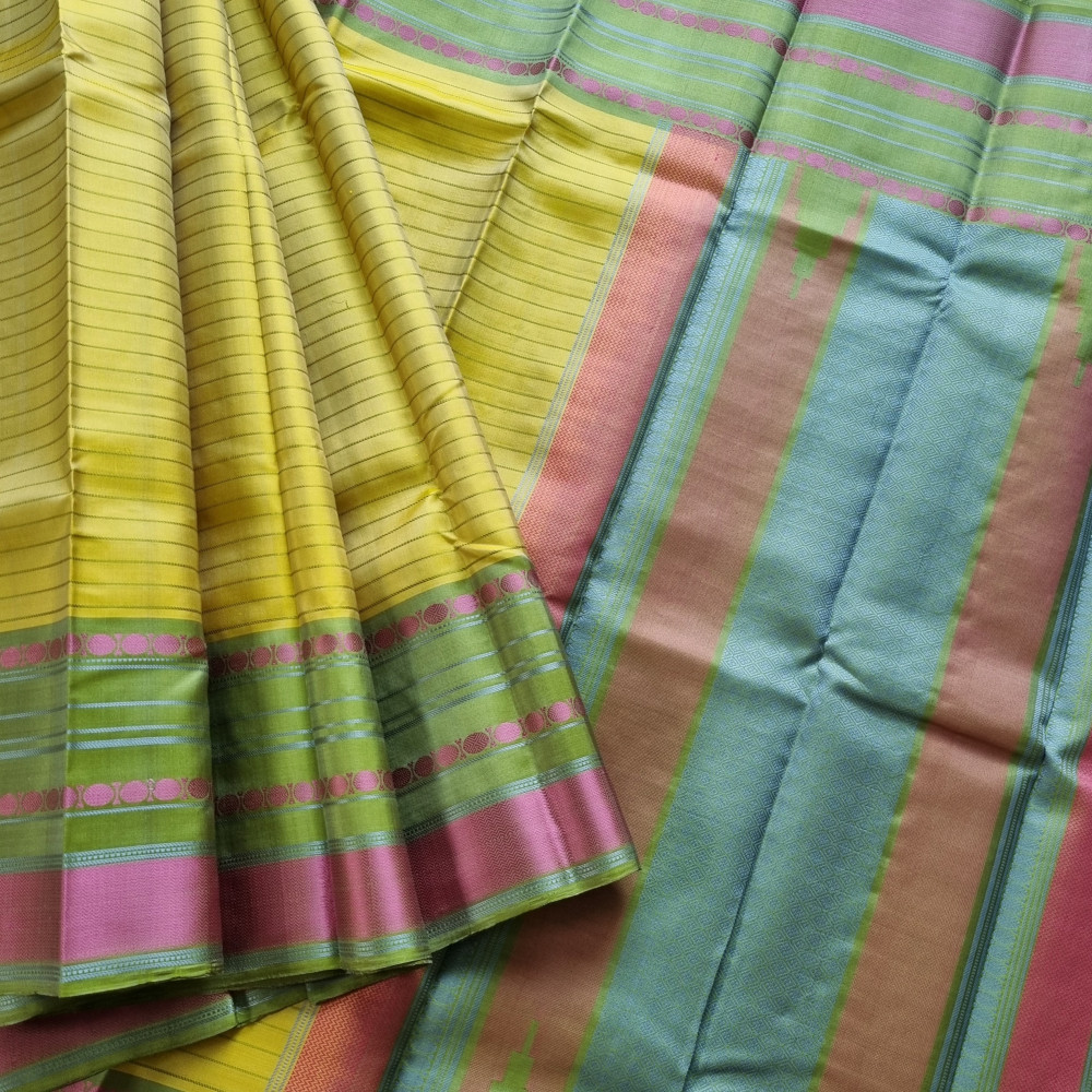Image of Kanjivaram Silk unusual Lime threadwork