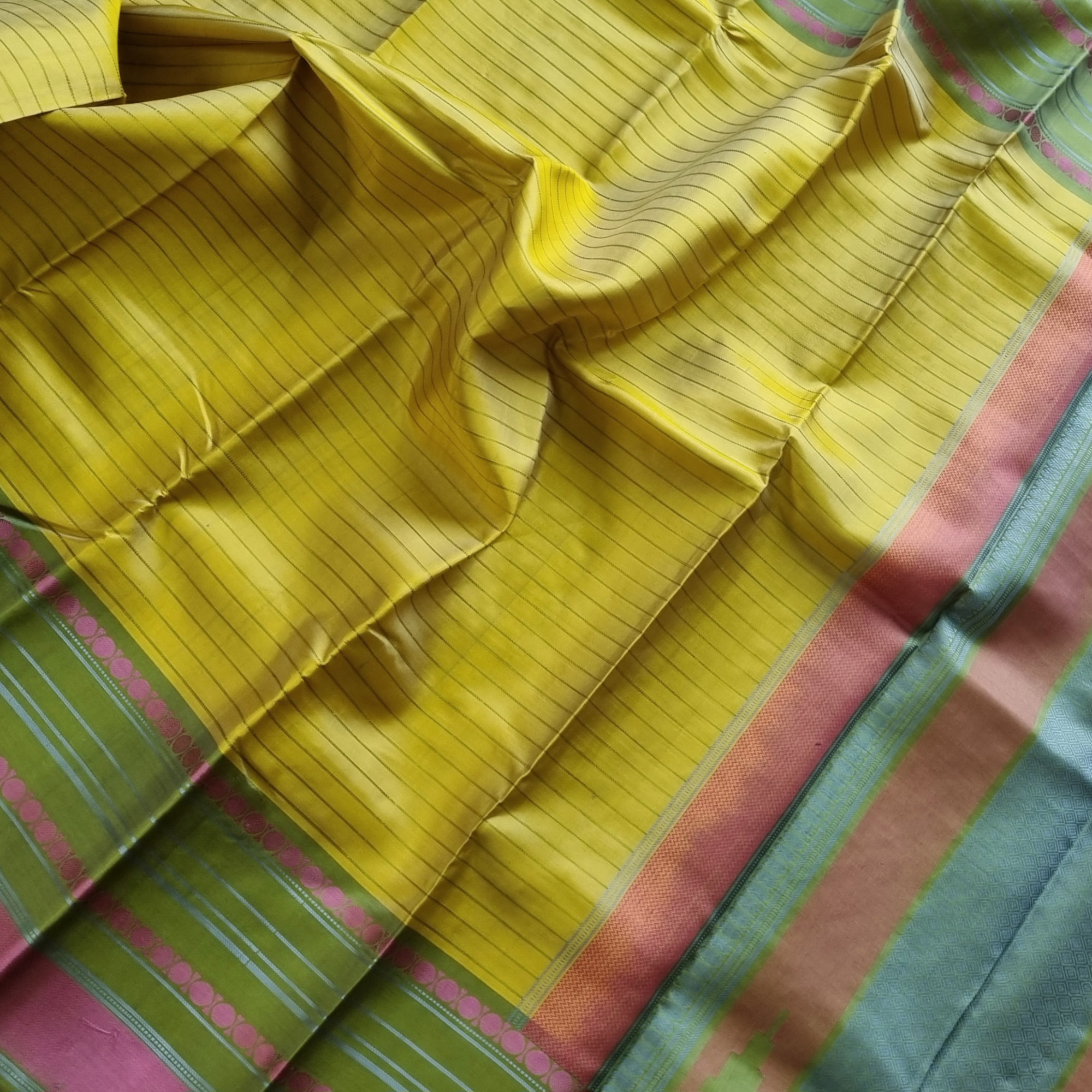 Kanjivaram Silk unusual Lime threadwork